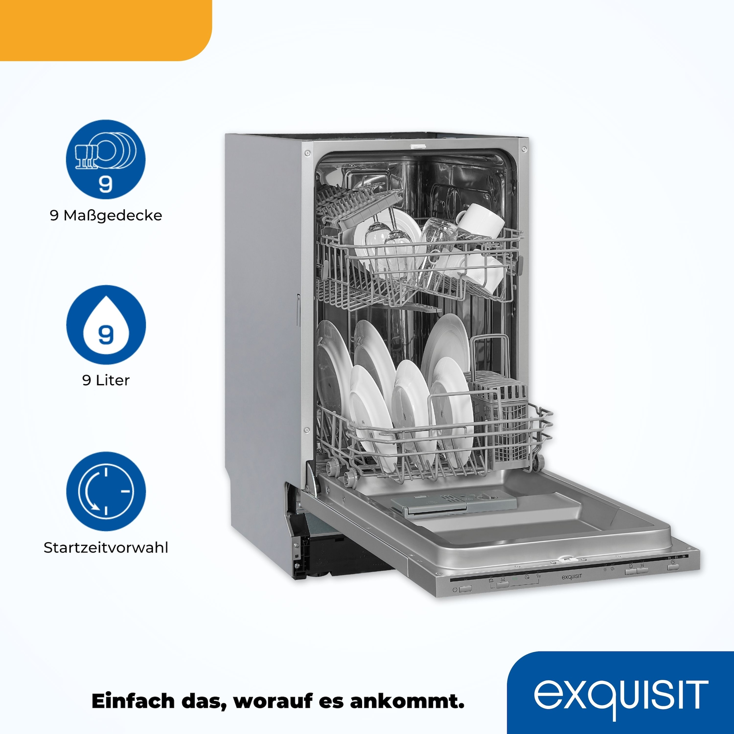 exquisit vollintegrierbarer Geschirrspüler »EGSP1009-E-030E silber«, 9 Maßgedecke, 45 cm breit
