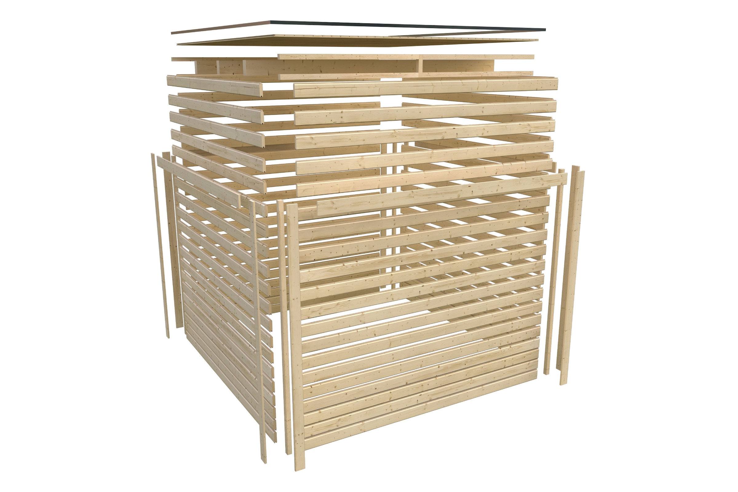 Karibu Saunahaus »"Adrian 1" naturbelassen-graualuminium« Nordischer Fichte,Stahlecken- und Dachabschluss, Ofen 9kW externe Strg