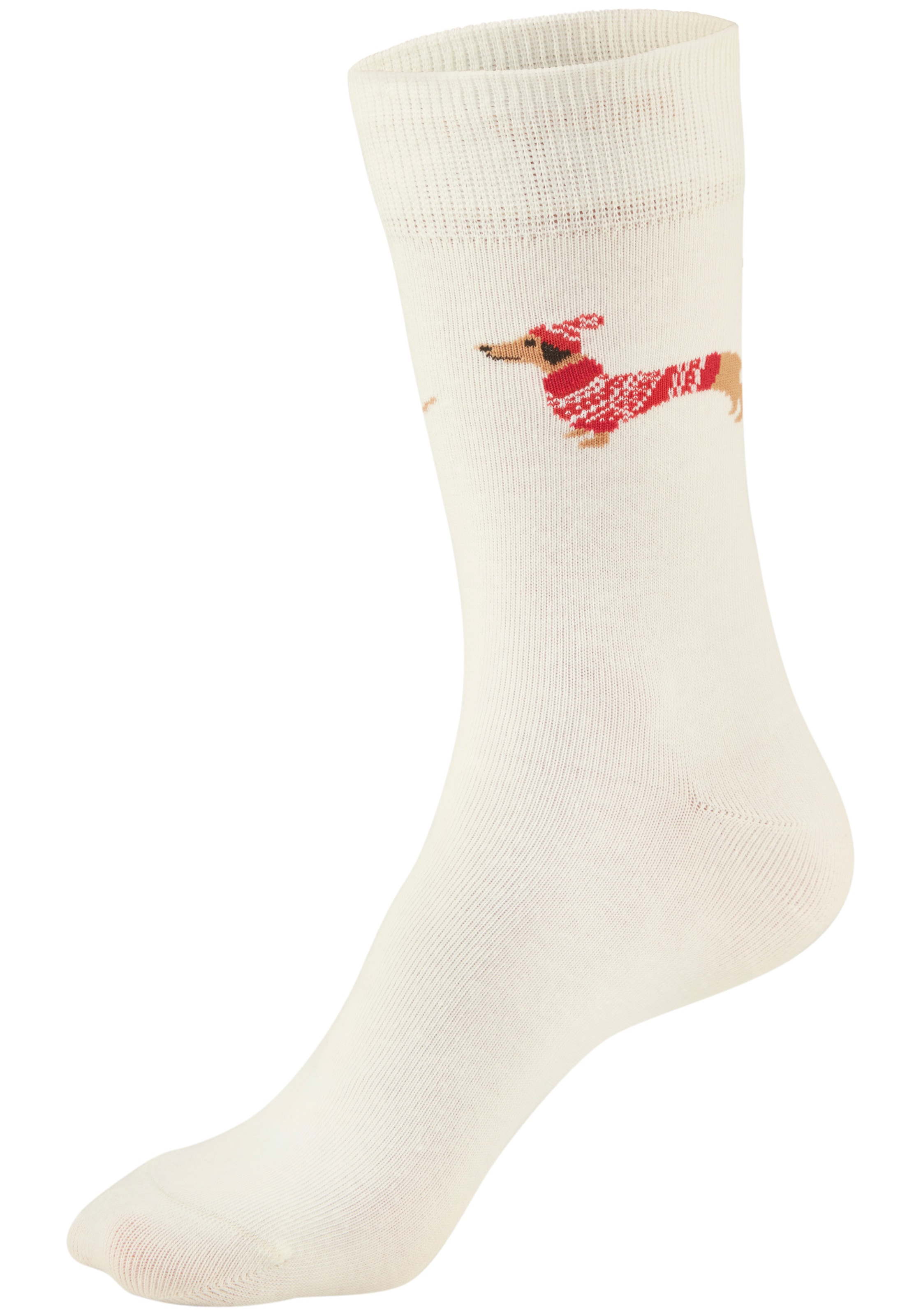 LASCANA Freizeitsocken »Damen Weihnachtssocken Dackel« Packung, 2 Paar tlg. mit festlichen Dackelmotiven