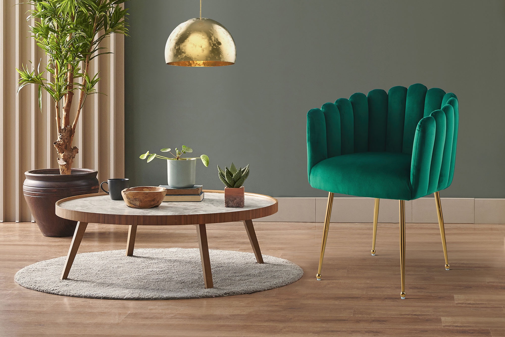 Kayoom Polsterstuhl »Stuhl Muna 125, TOPSELLER!ausgefallene Rücken-/Armlehne in Muschelform« () 1 Stk.ausgefallen geflochtene Rückenlehne, Samtbezug, goldene Beine