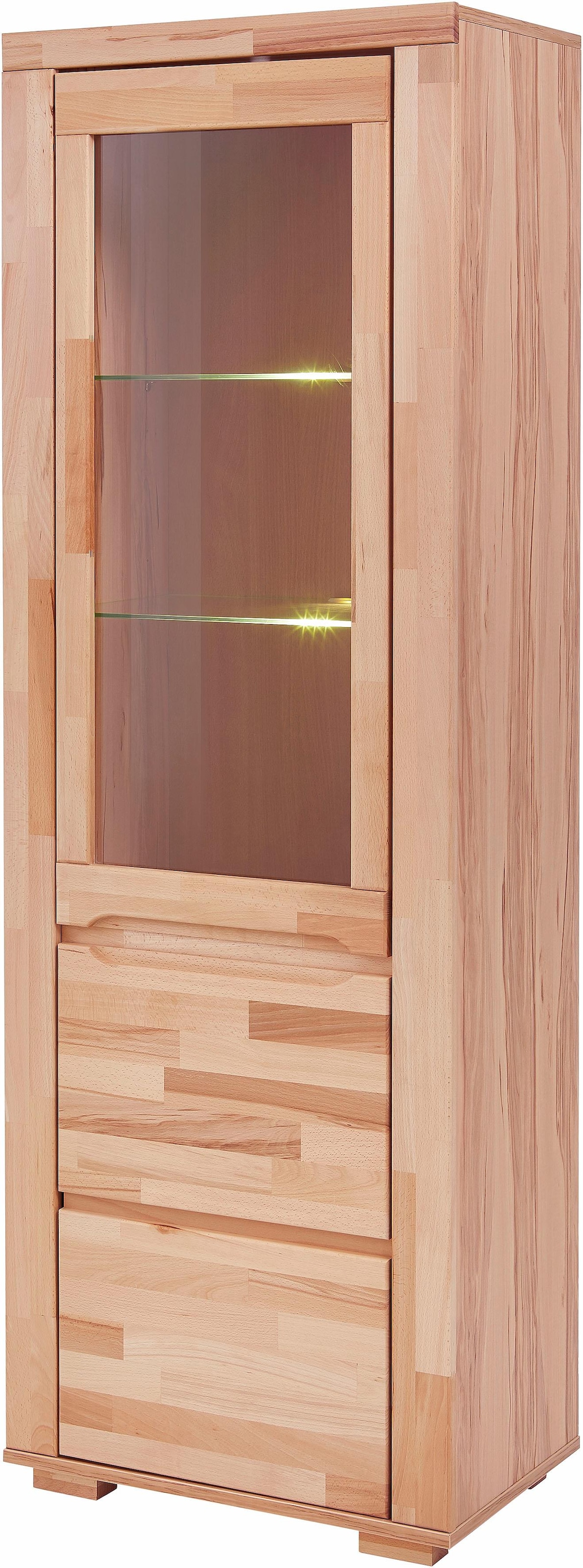 Home affaire Vitrine »DENIS75, 5 Fächer, Teilmassiv, 1 Tür mit Glaseinsatz, grifflos« B/T/H:65/40/190cm, Einlegeboden teilwese verstellbar, Kernbuche geölt.