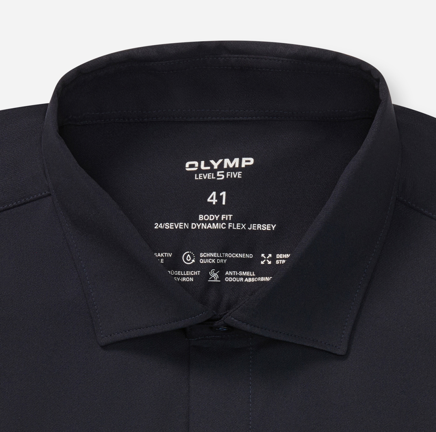 OLYMP Langarmhemd »Leve Five 24/Seven«, Atmungsaktiv, Jersey, sehr dehnbar, body fit, Modern Kentkragen