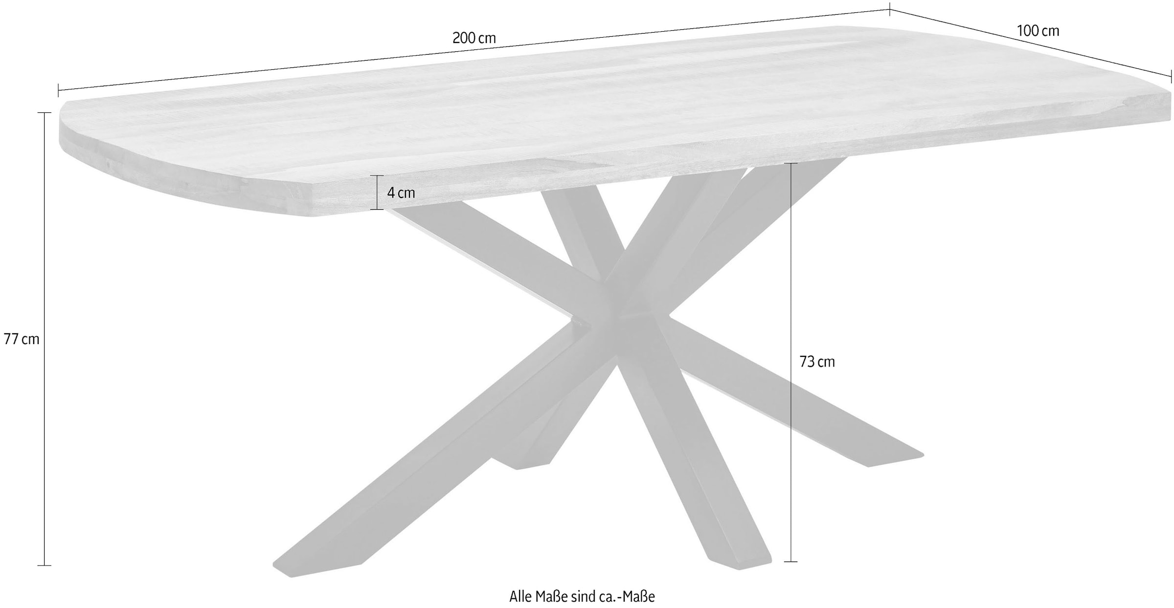 Stolkom Esstisch »Veneti«, 200 cm breit in Bootsform, Tisch Mango Massivholz