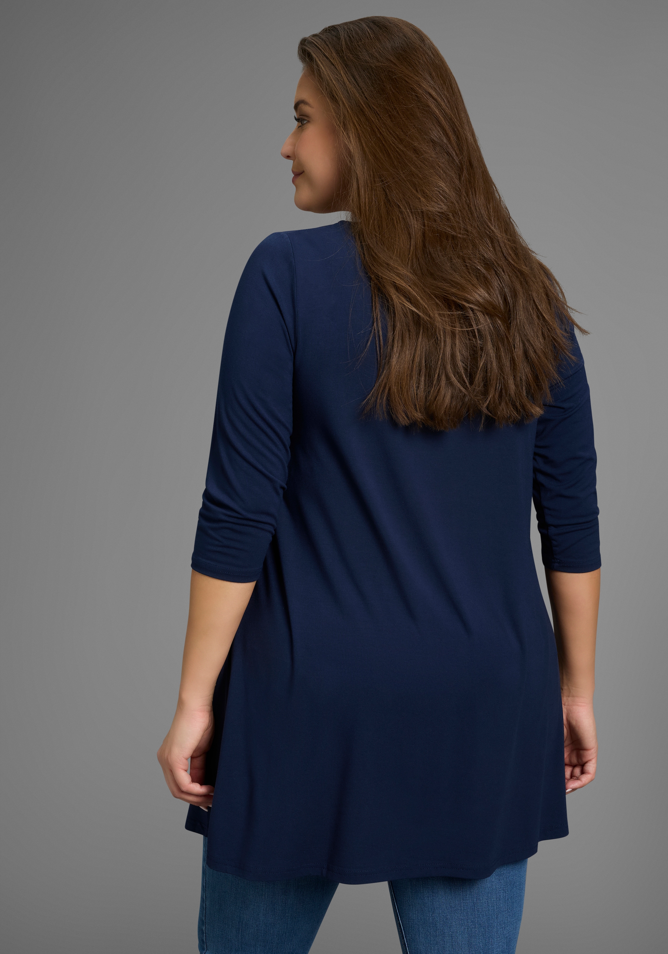 Laura Scott CURVE Tunikashirt, mit 3/4-Ärmeln in schmeichelnder A-Linie – GROSSE GRÖSSEN
