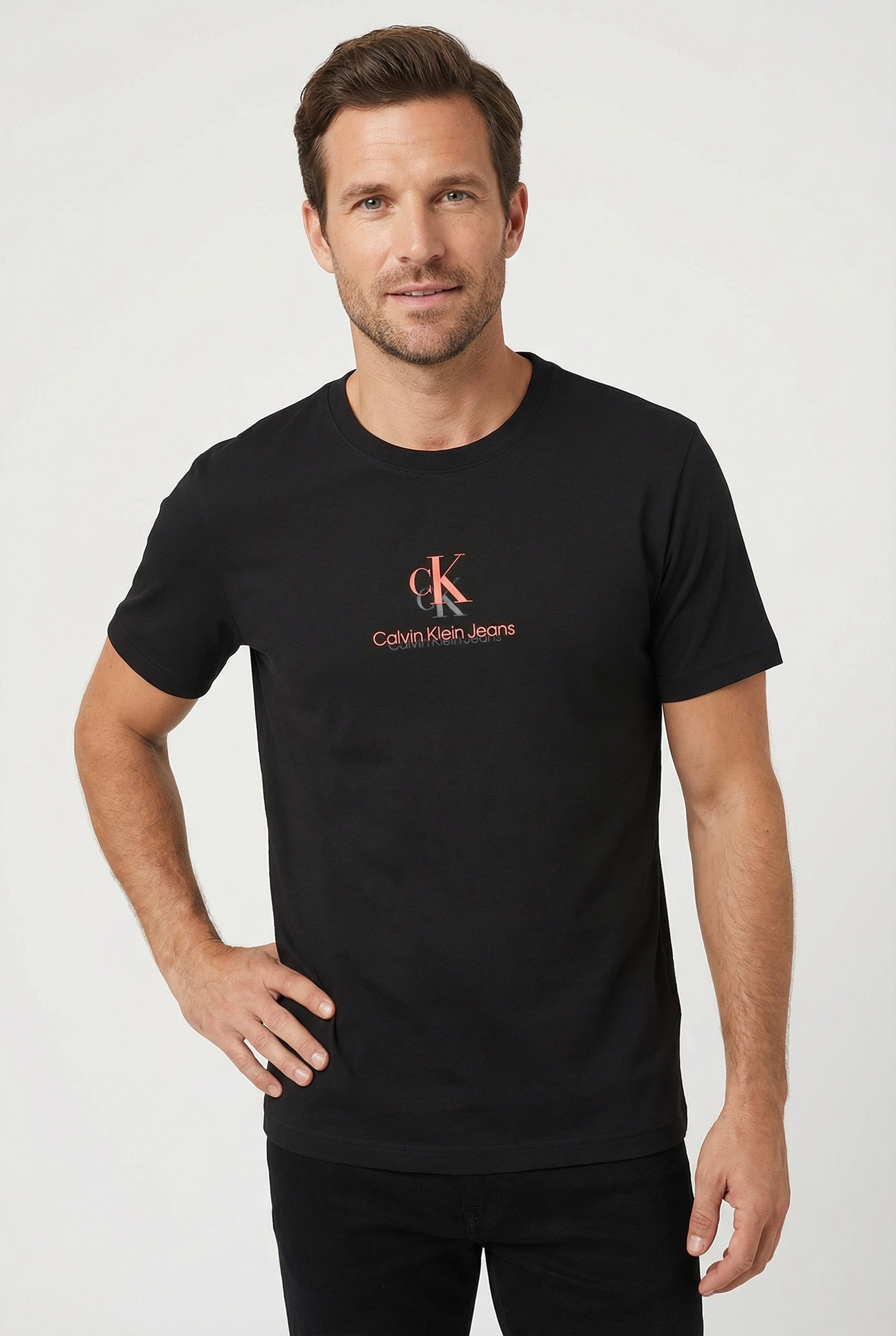 Calvin Klein Jeans T-Shirt Rundhalsausschnitt, Regular Fit, 2-farbiger Logoschriftzug