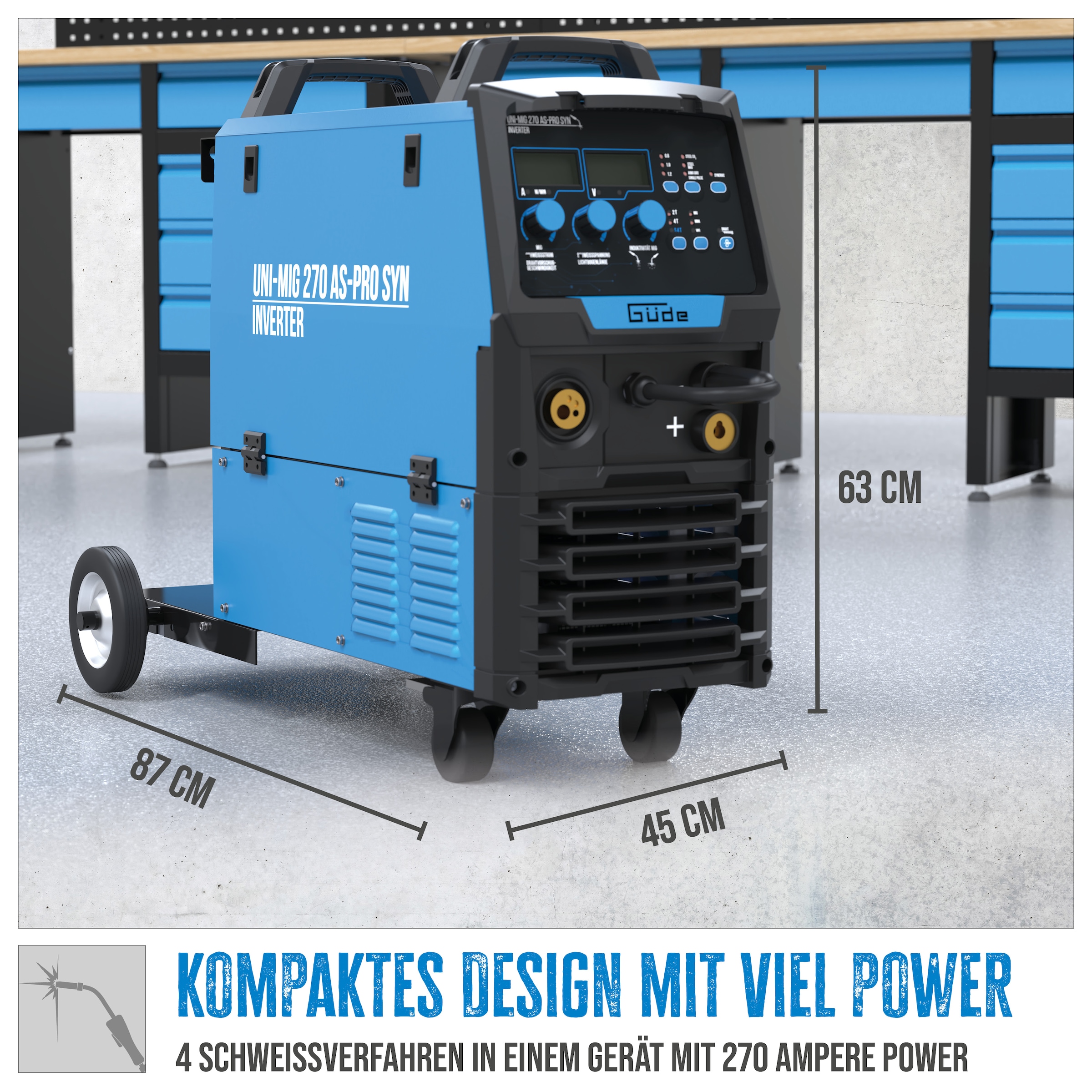Güde Inverterschweißgerät »Universalschweissgerät »Uni-Mig 270 AS-Pro SYN«« pulverbeschichtetem Stahlblech