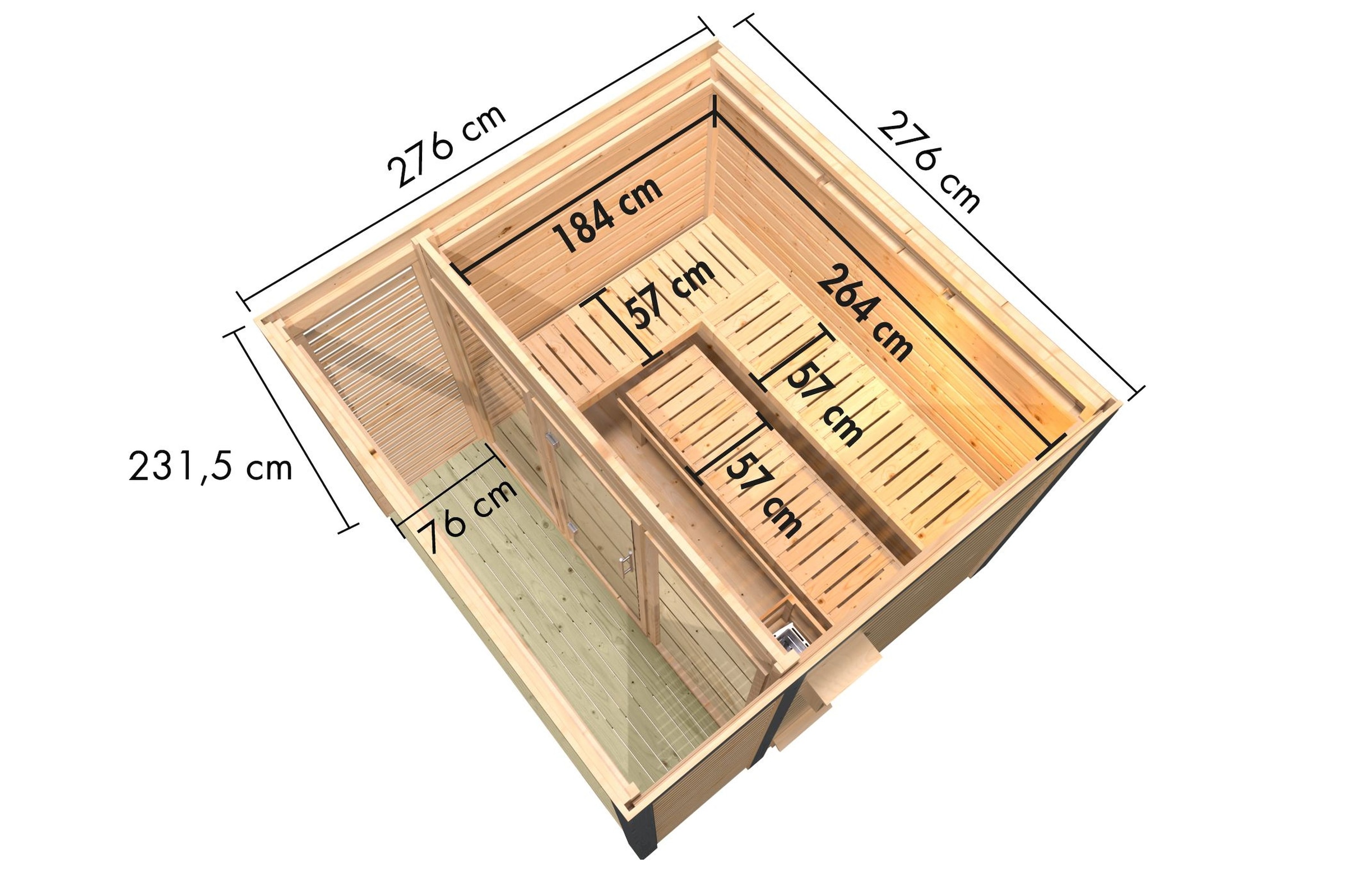 Karibu Saunahaus »"Adrian 3" naturbelassen-graualuminium« Wände aus nordischer Fichte, Stahlecken und Stahl-Dachabschluss