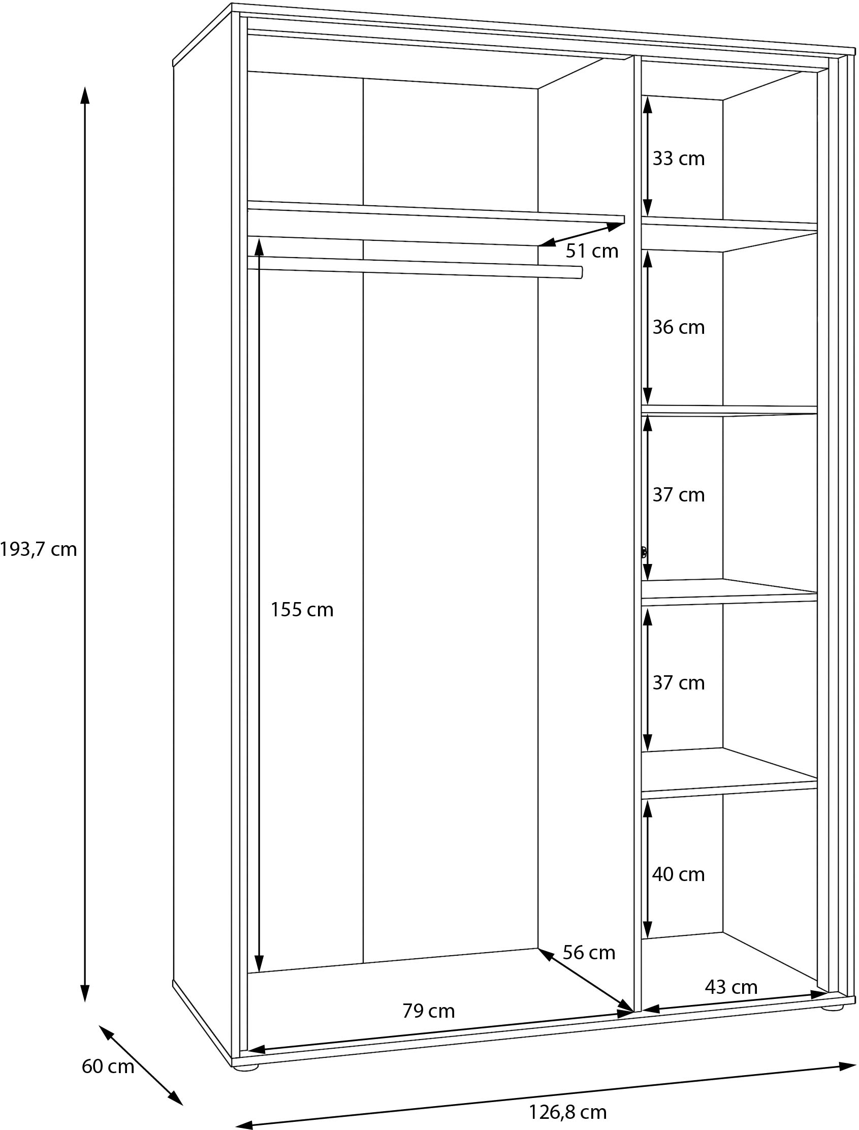 FORTE Kleiderschrank in zwei Größen erhältlich