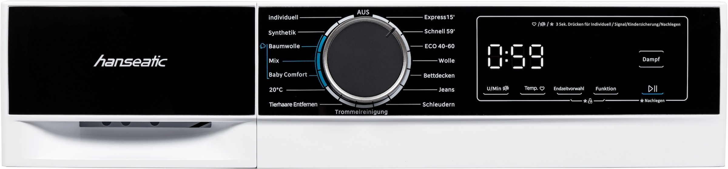 Hanseatic Waschmaschine »HWMA714A«, 7 kg, 1400 U/min, Schnellwaschprogramm, Startzeitvorwahl