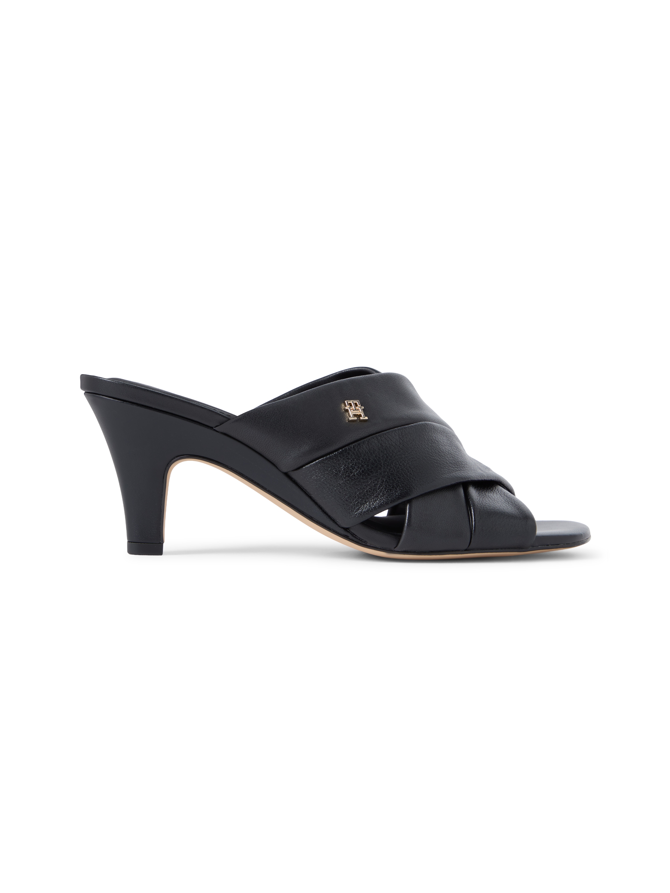 Tommy Hilfiger Pantolette »ELEVATED MID HEEL MULE LTH«  Sommerschuh, Schlupfschuh mit Trichterabsatz und weicher Bandage