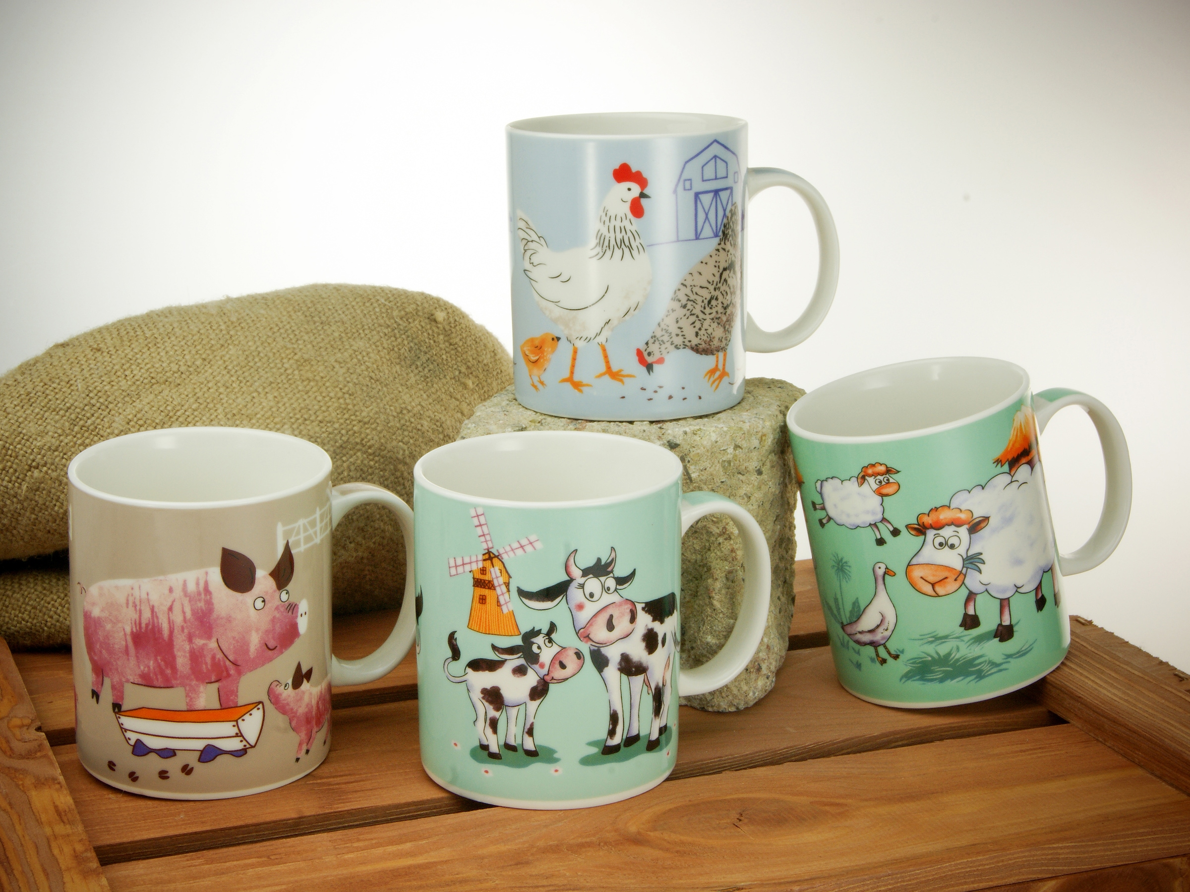 CreaTable Becher »Kaffeebecher Farm Animals«, (Set, 4 tlg.), ideal als Kinderbecher, Tassen Set, 4-teilig