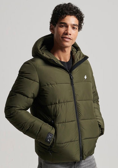 Superdry Steppjacke »HOODED SPORTS PUFFR JACKET«, mit Kapuze, mit kontrastfarbener Stickerei