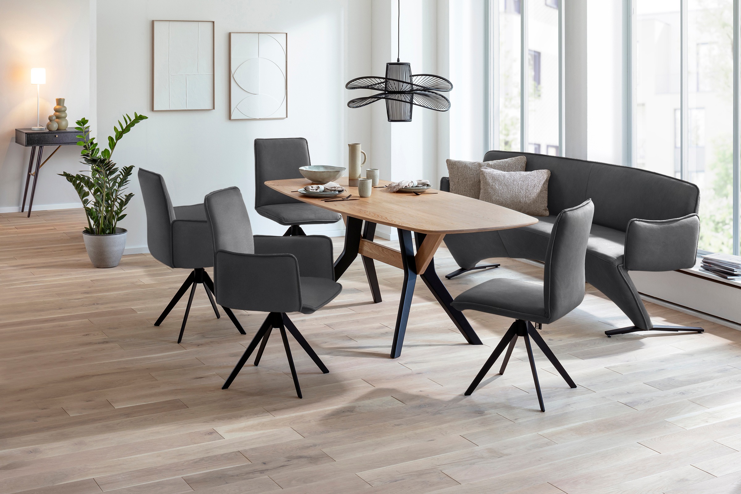 K+W Komfort & Wohnen Drehstuhl () Blitzdrehkreuz und Rückholfunktion, dekorativer 12mm Biese