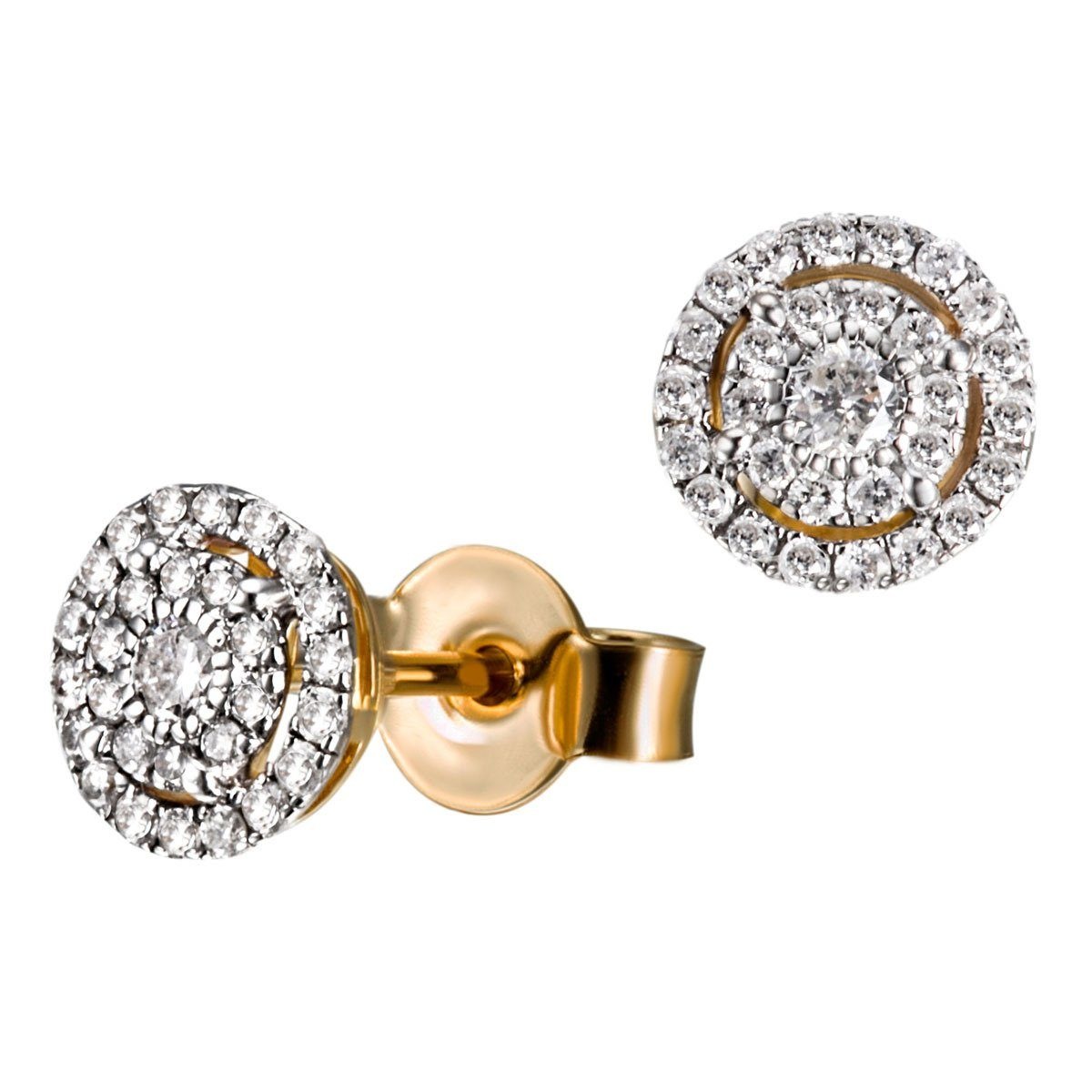 goldmaid Paar Ohrstecker 585/- Gelbgold 58 Brillanten 0,32 ct. P2/H
