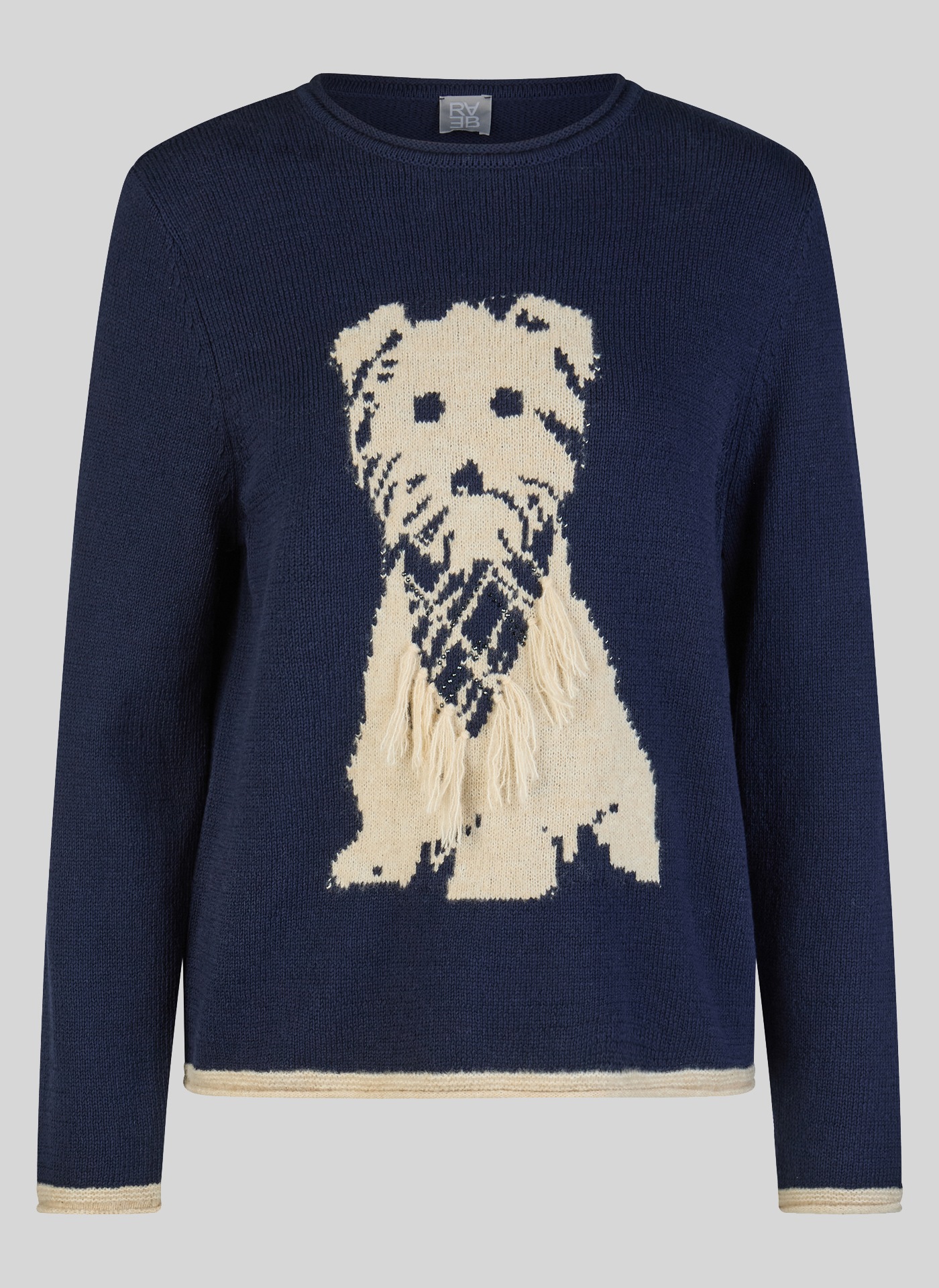 Rabe Strickpullover mit Hunde-Motiv und Fransen
