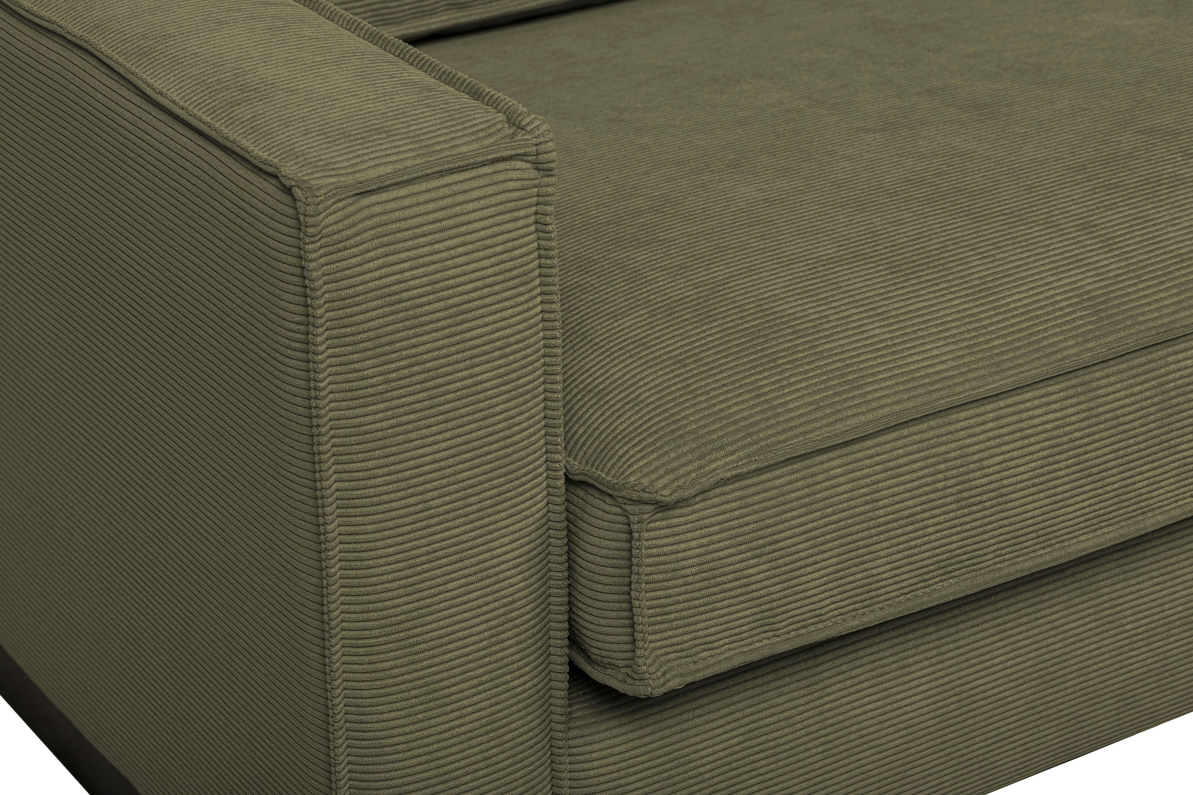 Home affaire Ecksofa »Pinto, 290 cm, Cord, Chenille, Lederoptik, Ottomane links / rechts« mit Keder, schwarze Metallfüße, Wellenunterfederung