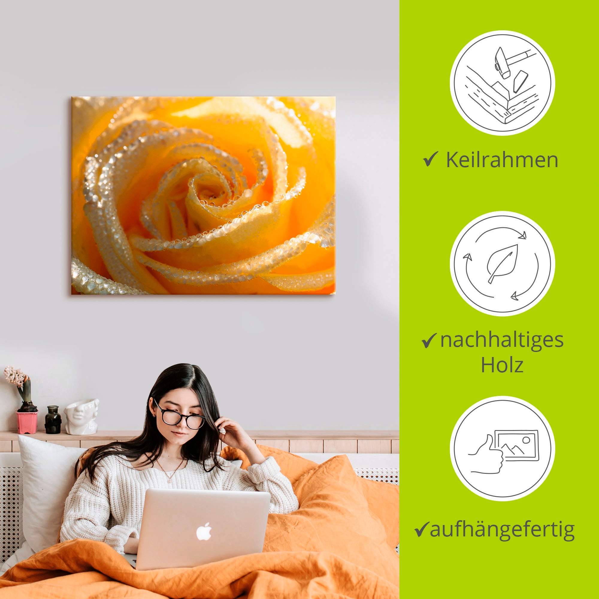 Artland Wandbild »Gelbe Rose Makro«, Blumen, (1 St.), als Leinwandbild, Wandaufkleber in verschied. Größen