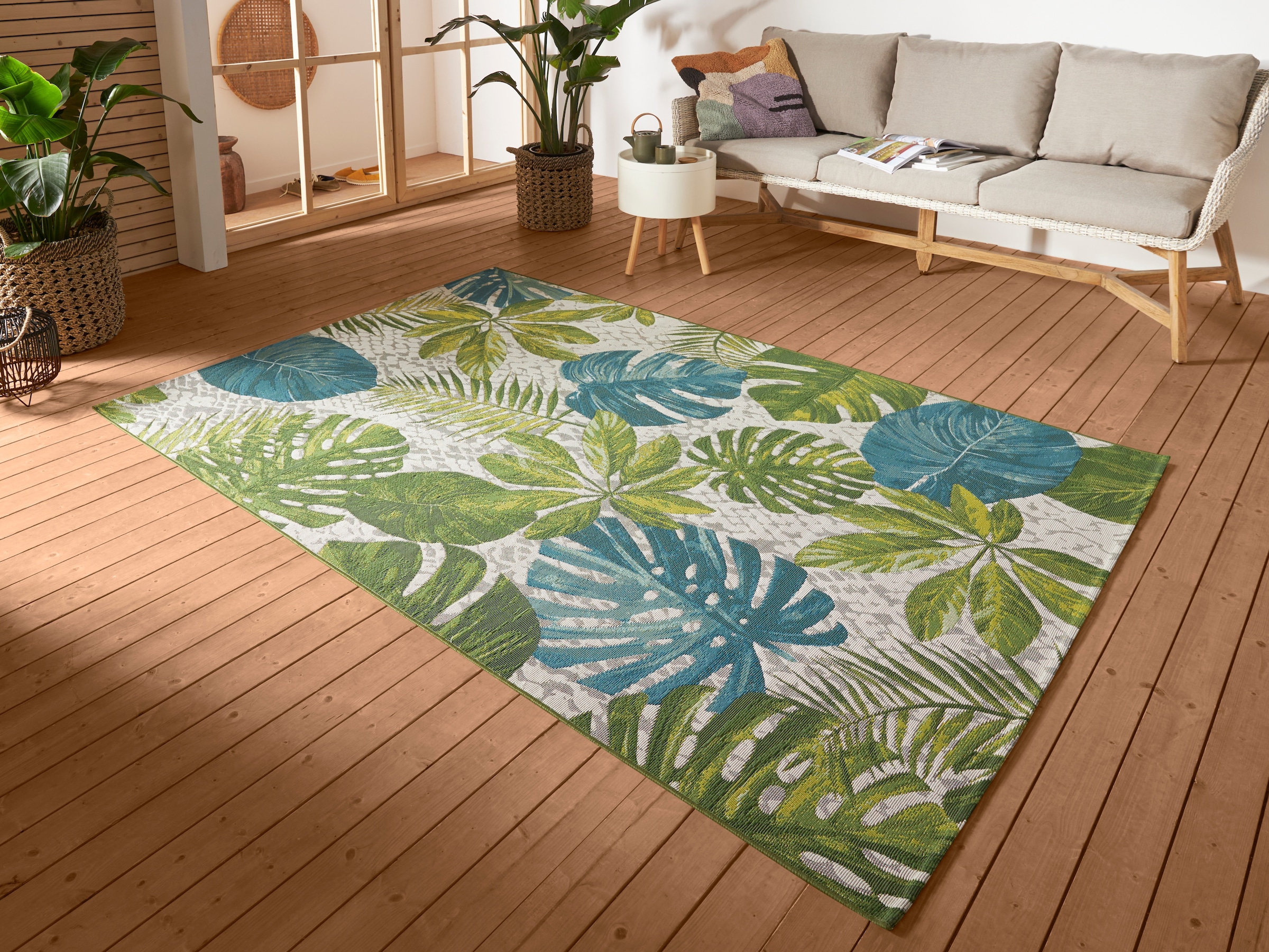 HANSE Home Outdoorteppich »Tropical Leaves«, rechteckig, 3 mm Höhe, In-& Outdoor, Wetterfest, Balkon, Garten, Wohnzimmer, Floral, Palme