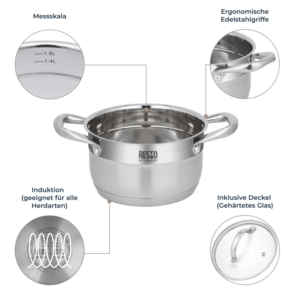 RESTO Kitchenware Kochtopf »Rigel, Topf energiesparend und spülmaschinenfest« 2 Stk. tlg. Edelstahl 18/10