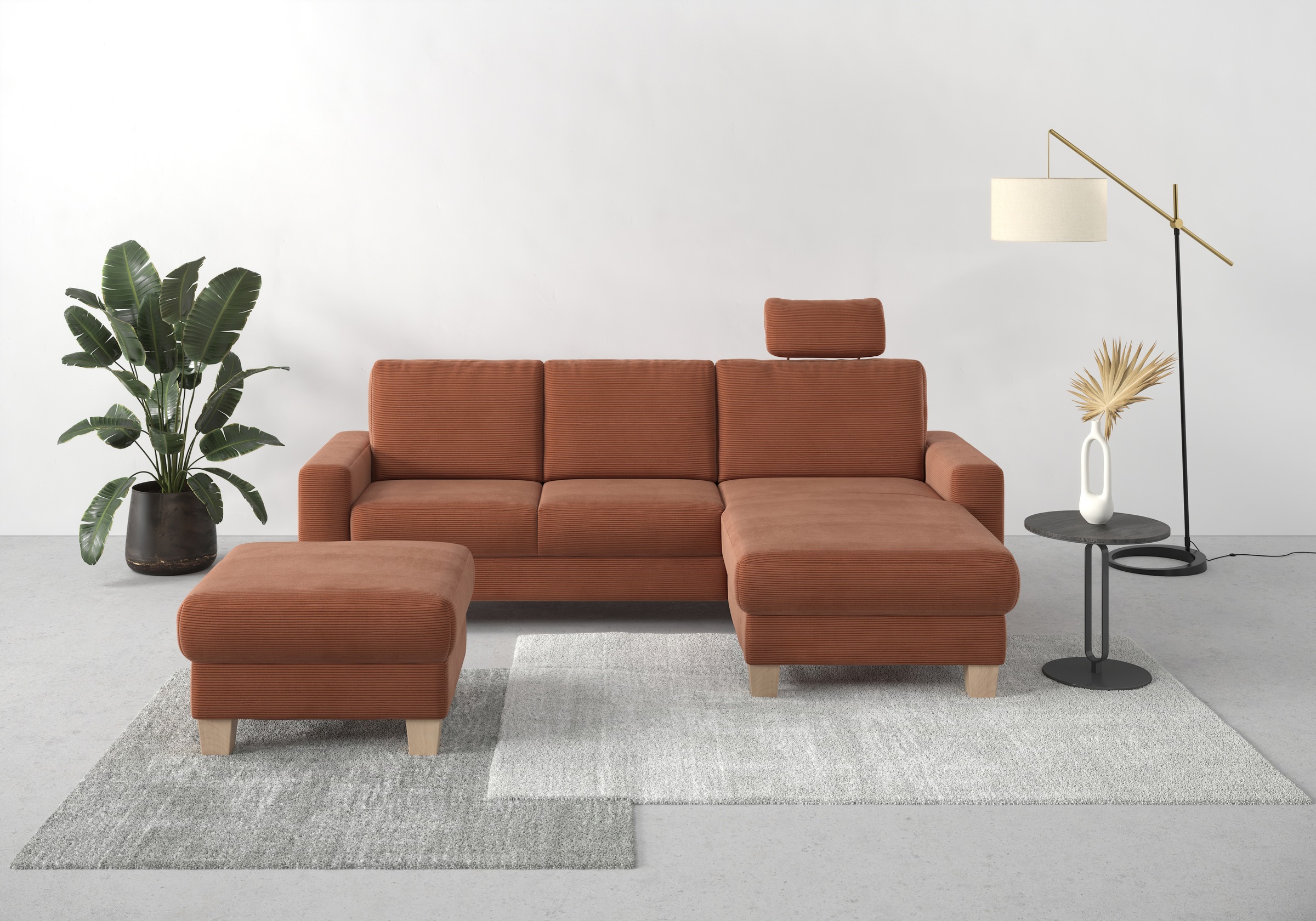 Home affaire Ecksofa »Summer L-Form«, mit Recamiere, mit oder ohne Bettfunktion und Bettkasten, Cord-Bezug