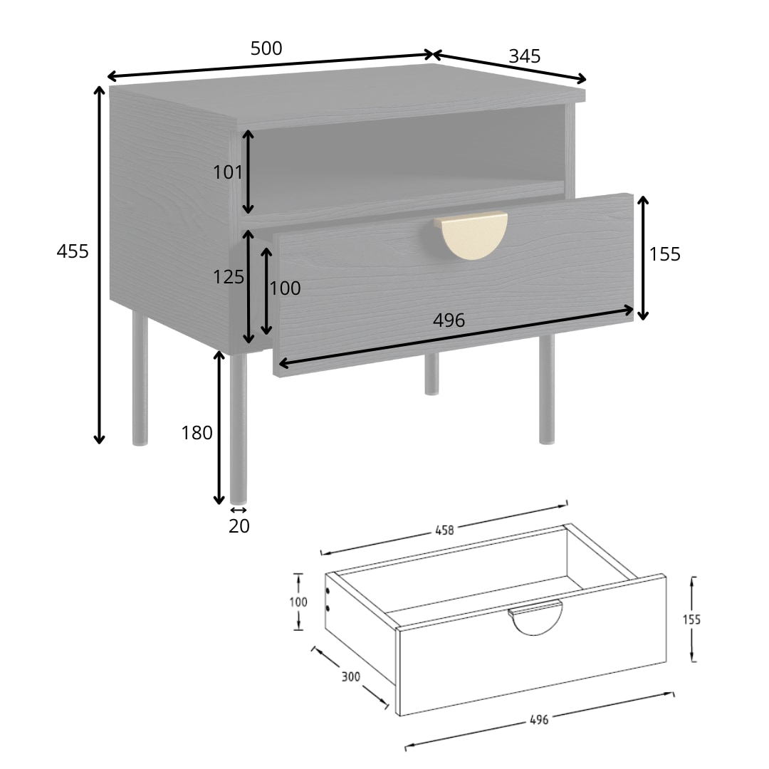 Leonique Nachtkonsole »BELLOT 2er Set, Nachttischen mit Schubladen und goldenen Metallgriffen«, (Set, 2 St., zwei Stücke), zwei Stücke, mit 2 Schubladen, Maße B/T/H: 50/34,5/45,5 cm