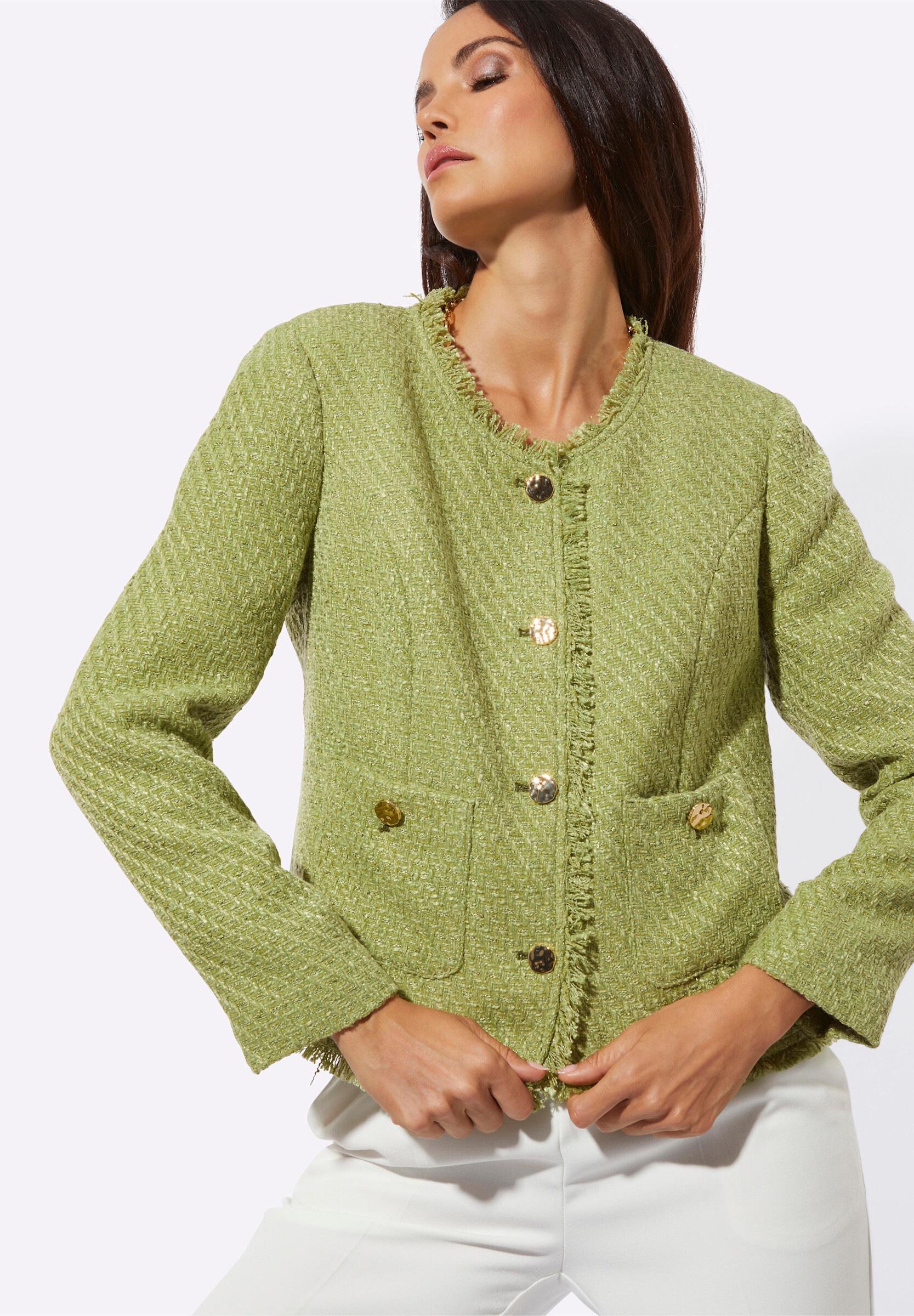 creation L Blusenblazer »Bouclé-Blazer Bouclé-Blazer mit Fransen-Verzierung«