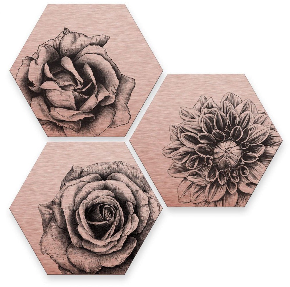 Kupfer«, Wall-Art Mehrteilige »Florales bei Blumen Bilder OTTO (Set, 3 Set St.)