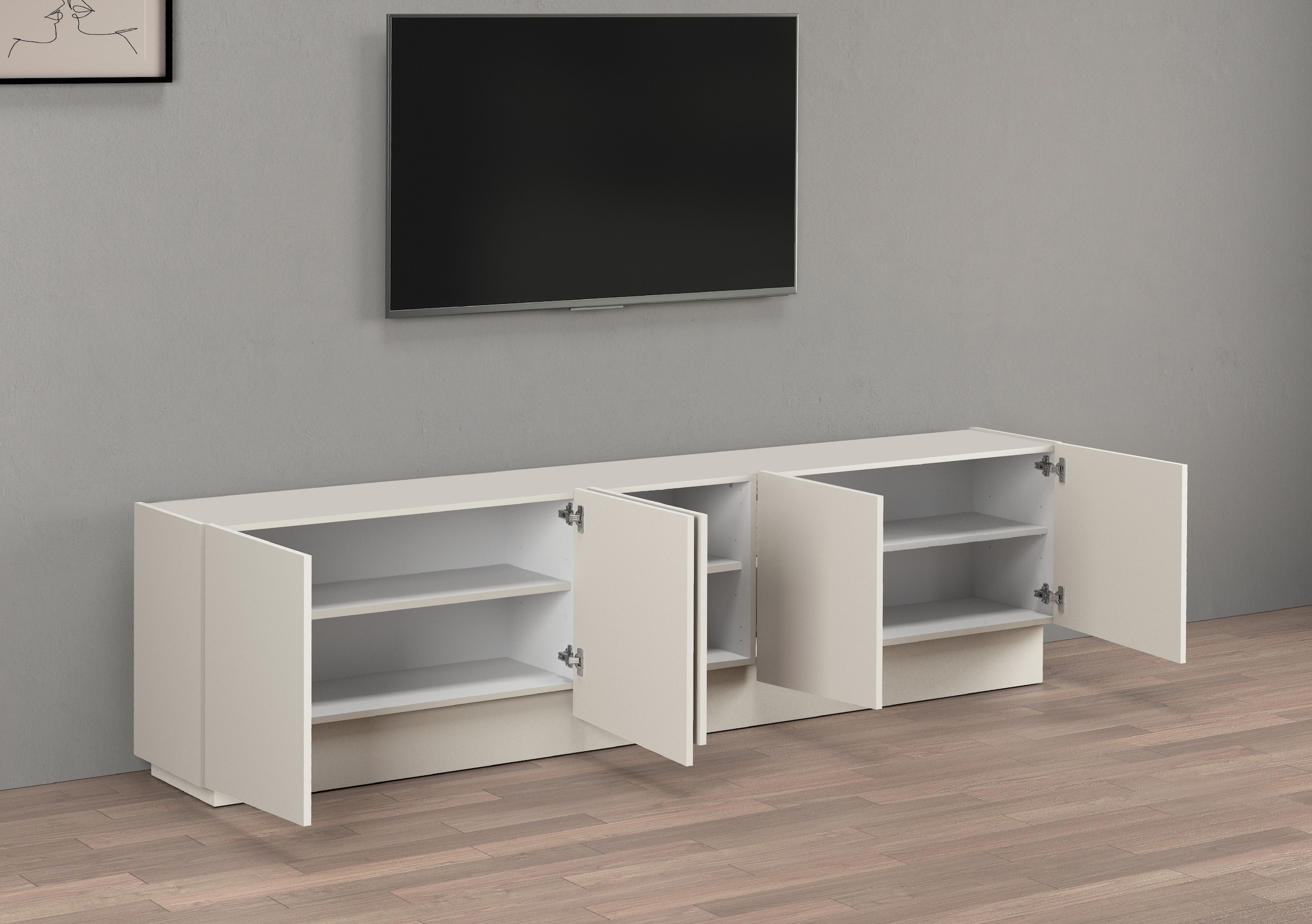 INOSIGN Lowboard »VELA, Höhe 60 cm, Breite 225 cm,Design mit schrägen Türen«, (1 St.), Made in Italy, Maße-B/T/H: 225x35x60, Lowboard, TV-Board, TV-Kommode