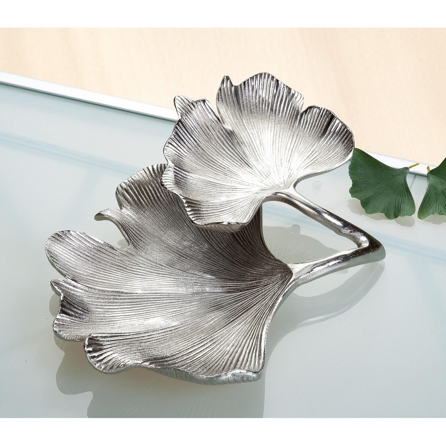 GILDE Dekoschale »Schale Ginkgo Blatt, silber« silberfarben