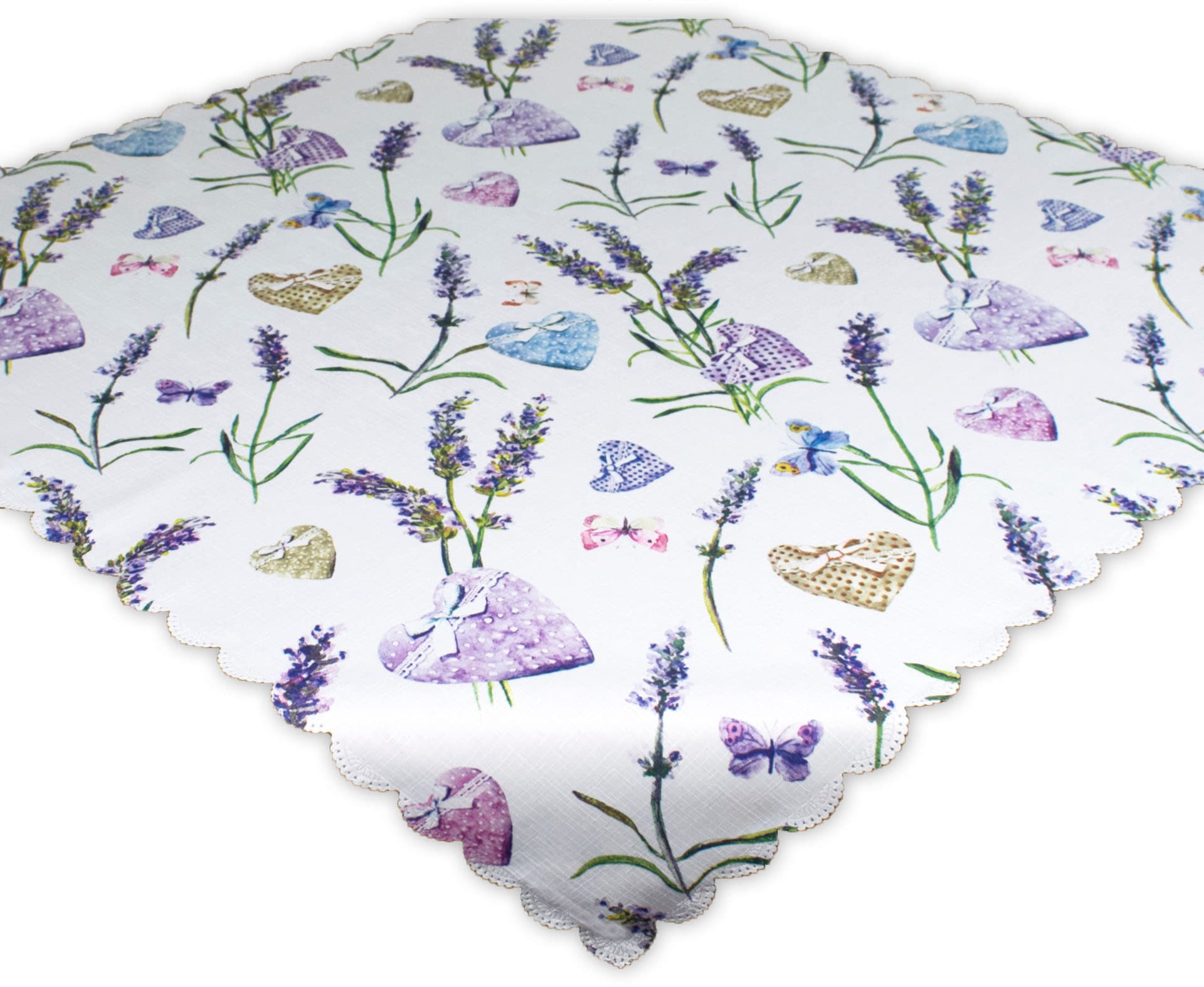 Delindo Lifestyle Mitteldecke »LAVENDEL + HERZ«, Strukturgewebe, bedruckt