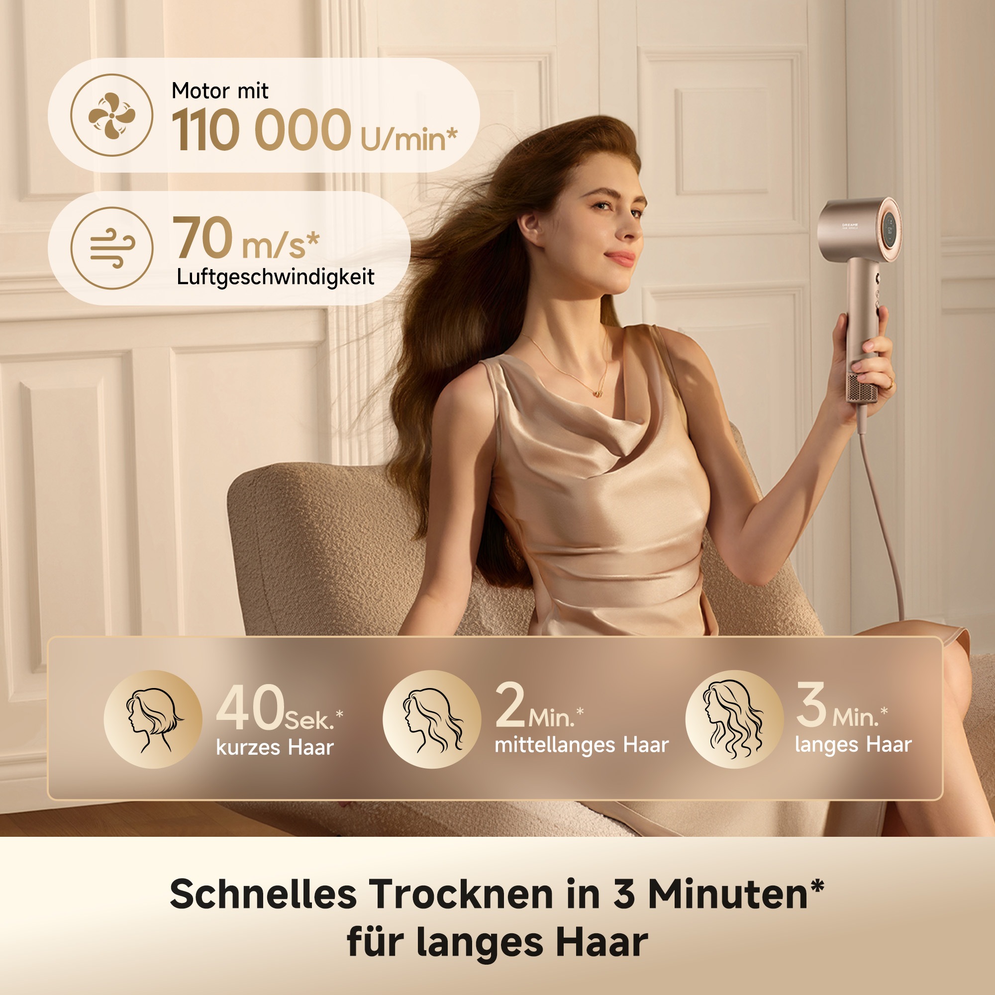 Dreame »Miracle Essence« 1.600 W 2 Aufsätze Essenz-Mikronebel, Rotlichtpflege, Anti-Frizz-Ionen