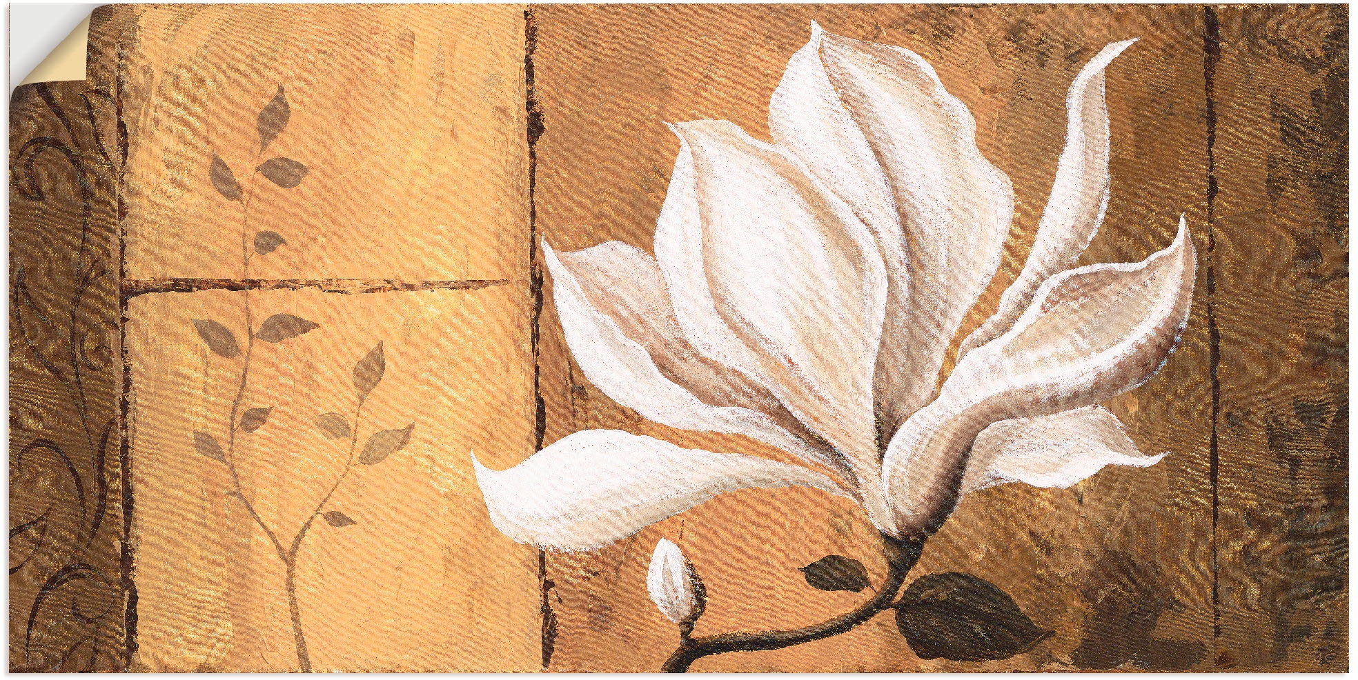 Artland Wandbild »Magnolie an Gold-Braun«, Blumen, (1 St.), in vielen Größen & Produktarten - Alubild / Outdoorbild für den Außenbereich, Leinwandbild, Poster, Wandaufkleber / Wandtattoo auch für Badezimmer geeignet