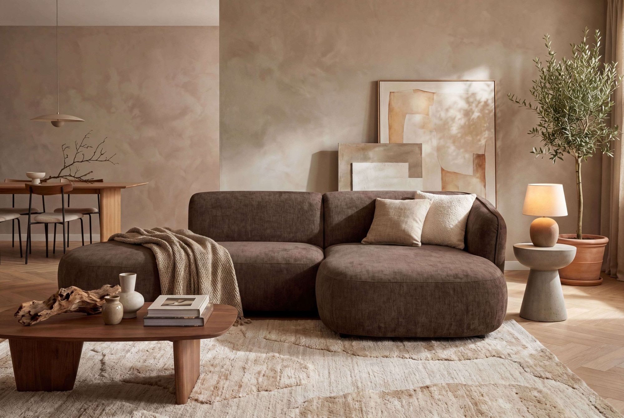 Home affaire Ecksofa »OSTRUP Rundsofa, L-Form, Naturtöne, Boucle oder Chenille« Breite 278 cm, organische Form mit sanften Rundungen