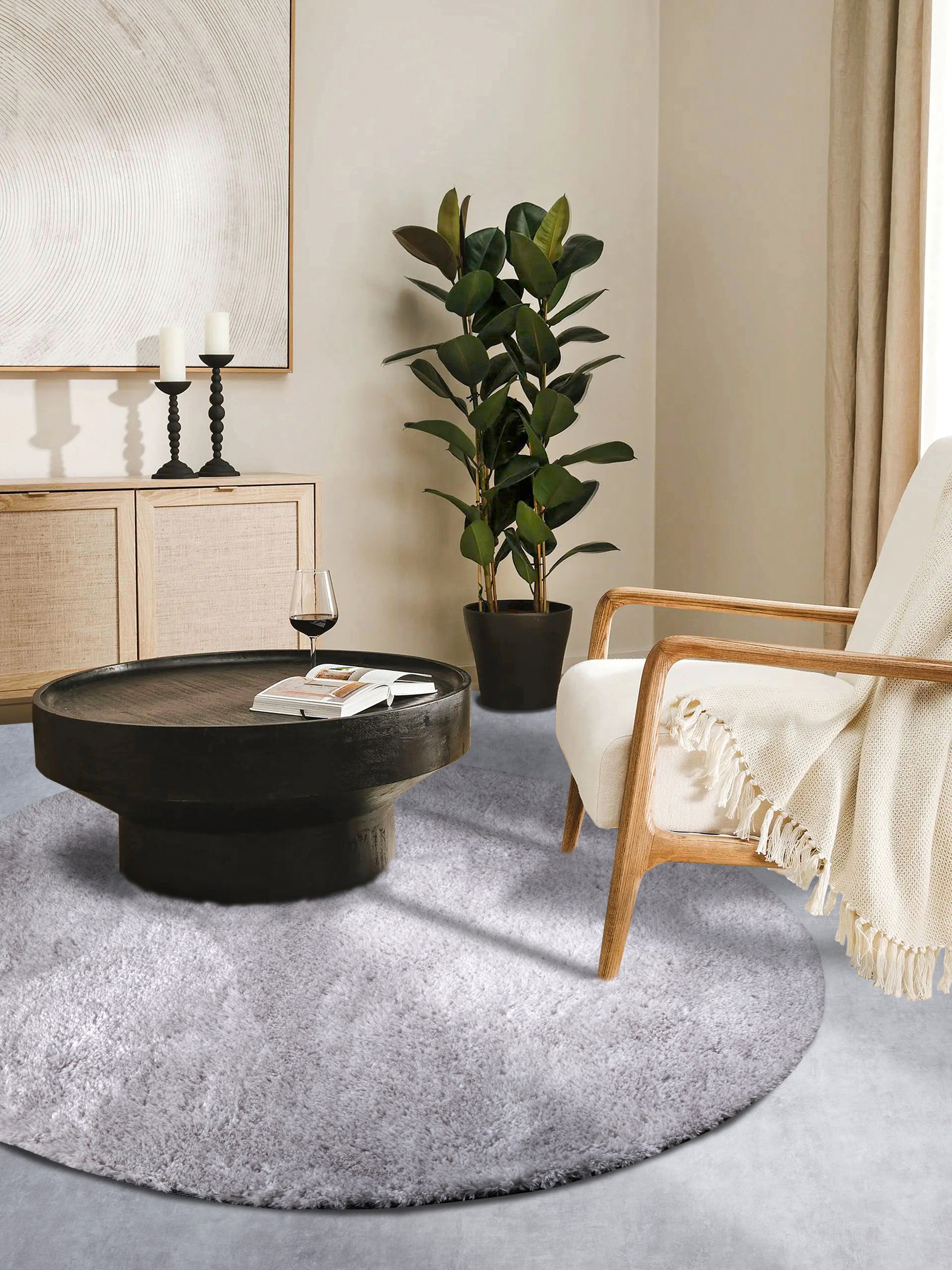 HANSE Home Hochflor-Teppich »Olaf«, rund, 38 mm Höhe, Langflor, Shaggy, einfarbig, flauschig, weich, glänzend, modern, uni