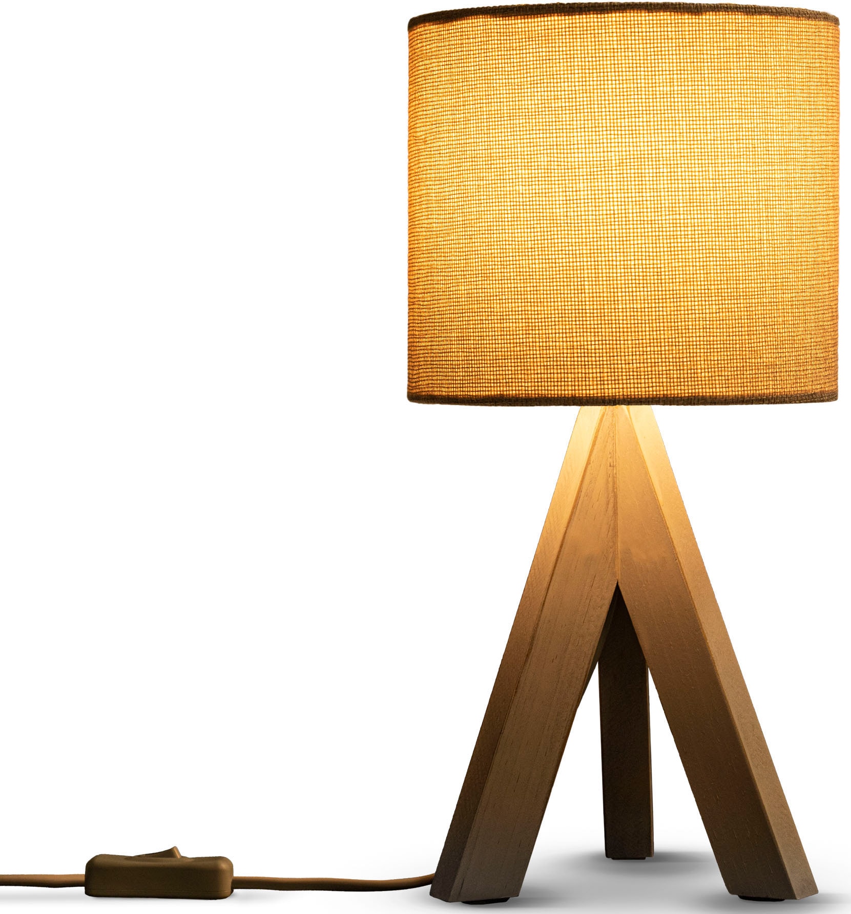 Paco Home Tischleuchte »BAJO CANVAS UNI COLOR«, 1 flammig, Leuchtmittel E14 | ohne Leuchtmittel, Dreibein massiv Holz, Textilschirm uni Leinen, Ø 17 cm, H. 35 cm