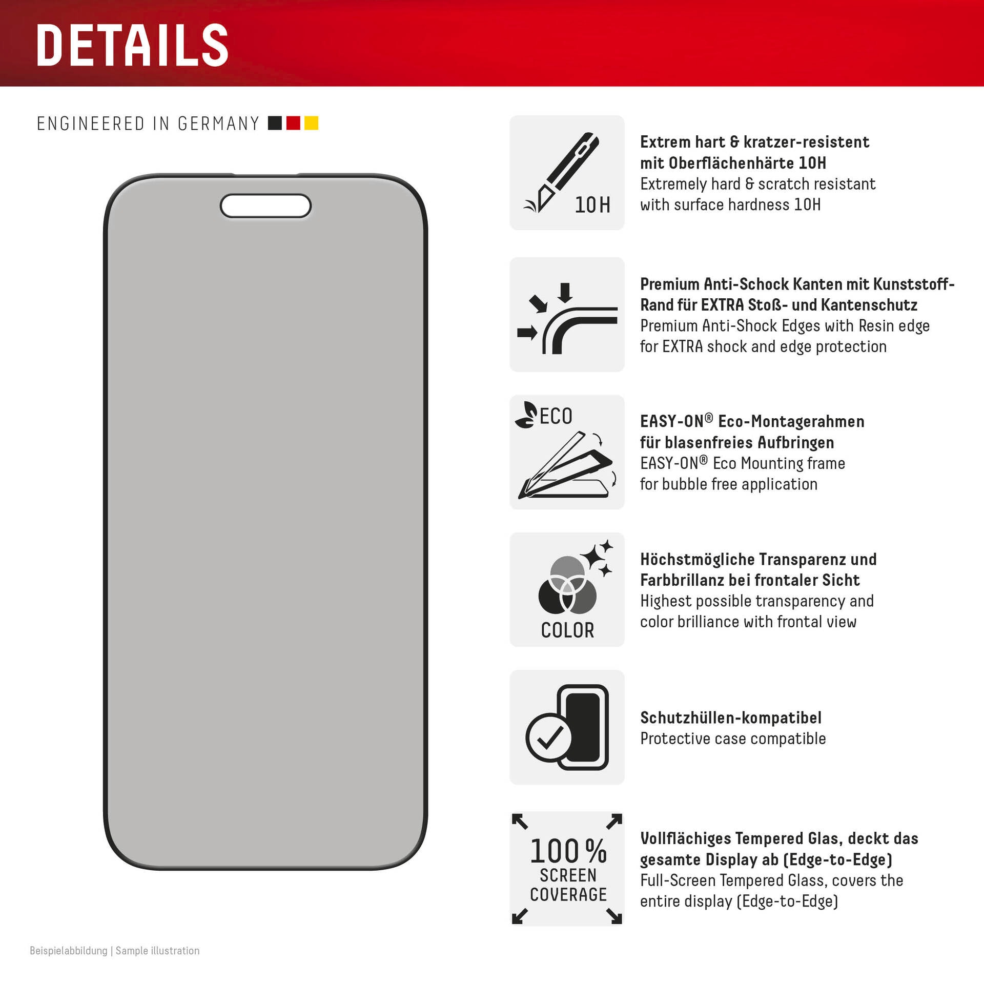Displex Displayschutzglas »Privacy Glass Screen Protector«, für Apple iPhone Air, Displayschutzfolie, Schutzfolie, Bildschirmschutz, kratz- & stoßfest
