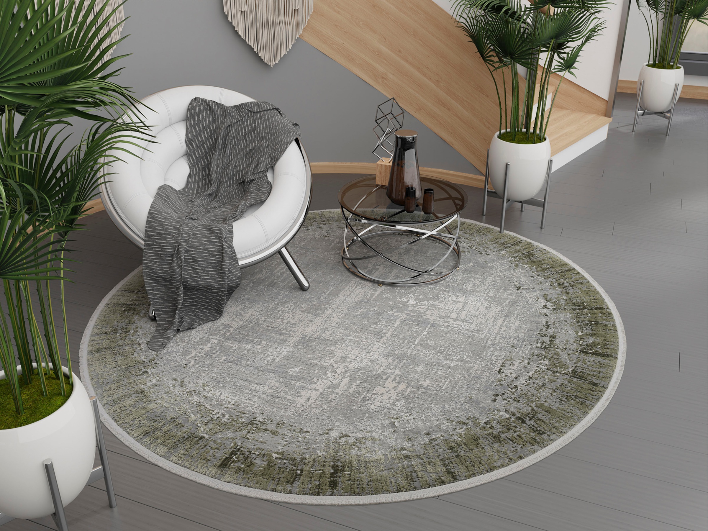 WK WOHNEN Teppich »BORDER«, rund, 8 mm Höhe, hochwertiger Viskoseanteil, samtweiche Oberfläche mit 3 D Effekt