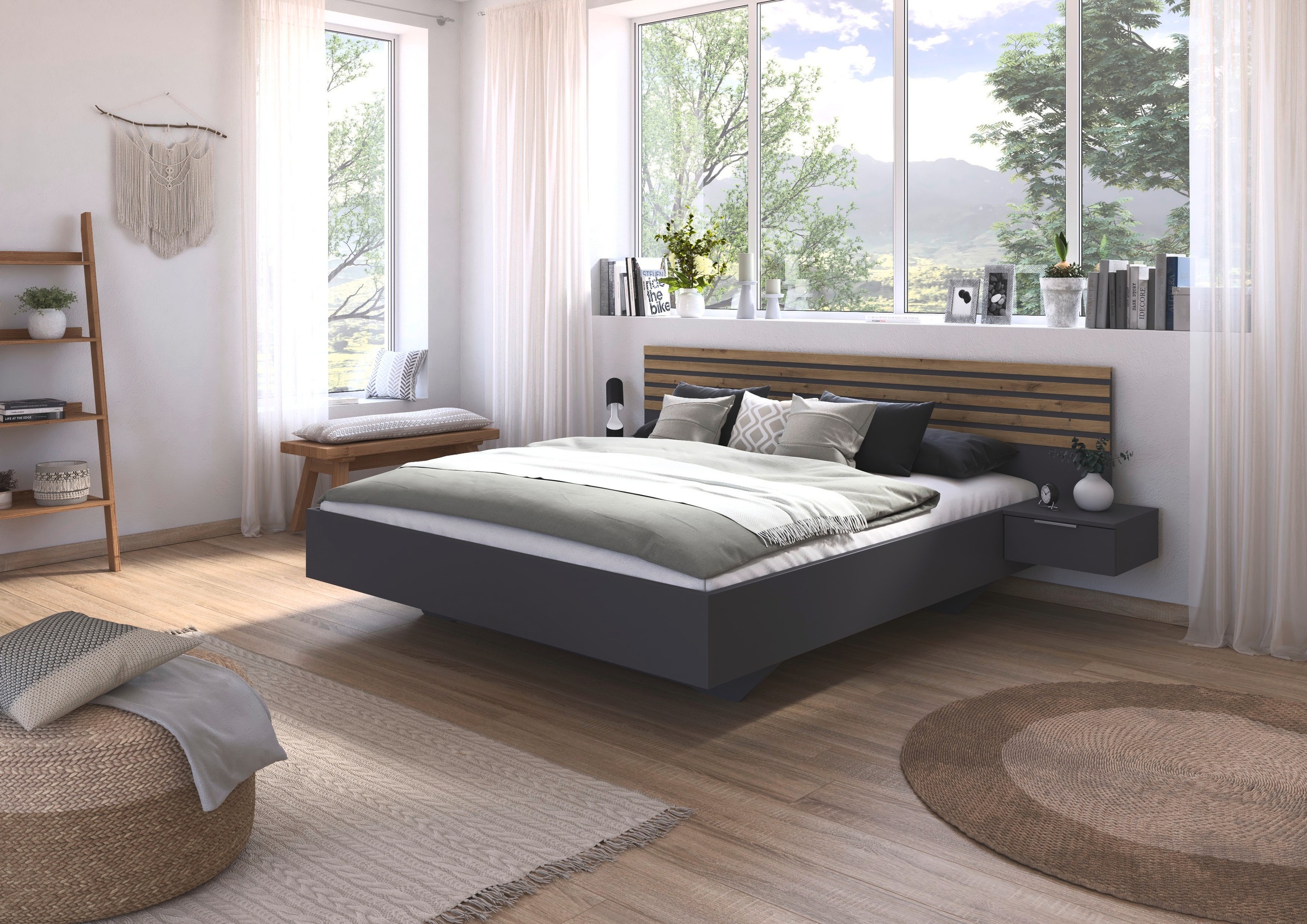 rauch Bettanlage »Doppelbett Futonbett LAMELLA in schwebender Optik« Bett 160x200 oder 180x200 cm,  mit eleganter Lamellenabsetzung und 2 Hängenachttische MADE IN GERMANY