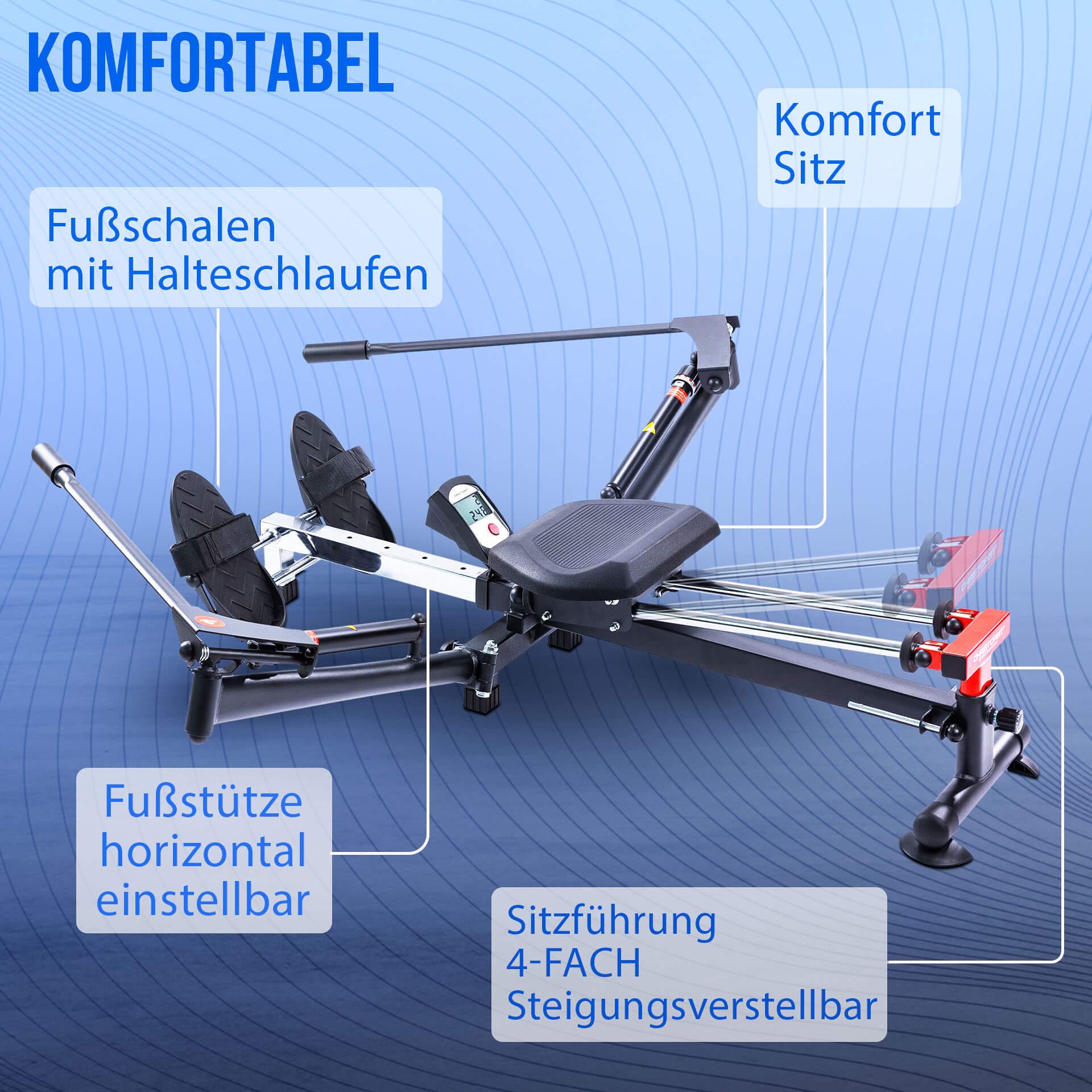 Christopeit Sport® Rudergerät »Accord NEU«, (Natürliche Ruderbewegung durch die Auslegarme), Rudermaschine, 12 Widerstandsstufen, Hydraulik