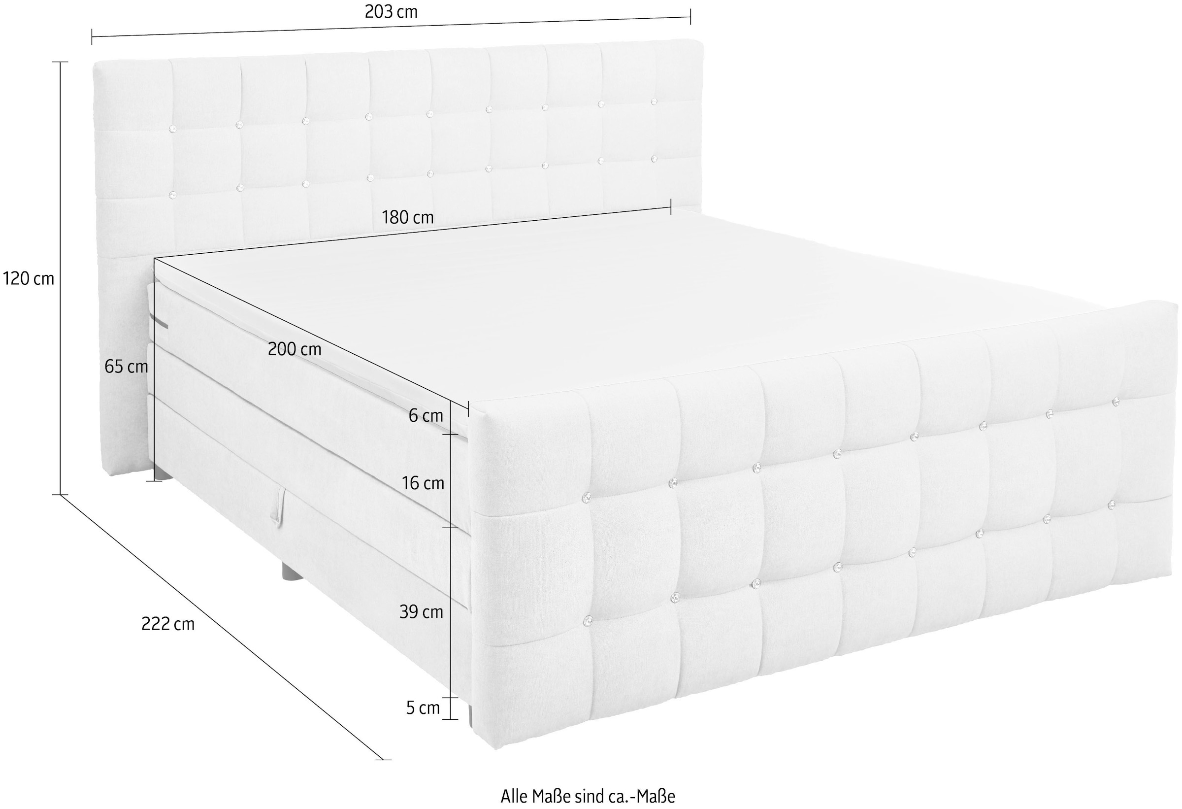 ED EXCITING DESIGN Boxspringbett »Loberie«, mit Strasssteinen im Kopf- und Fußteil, inkl. Bettkasten