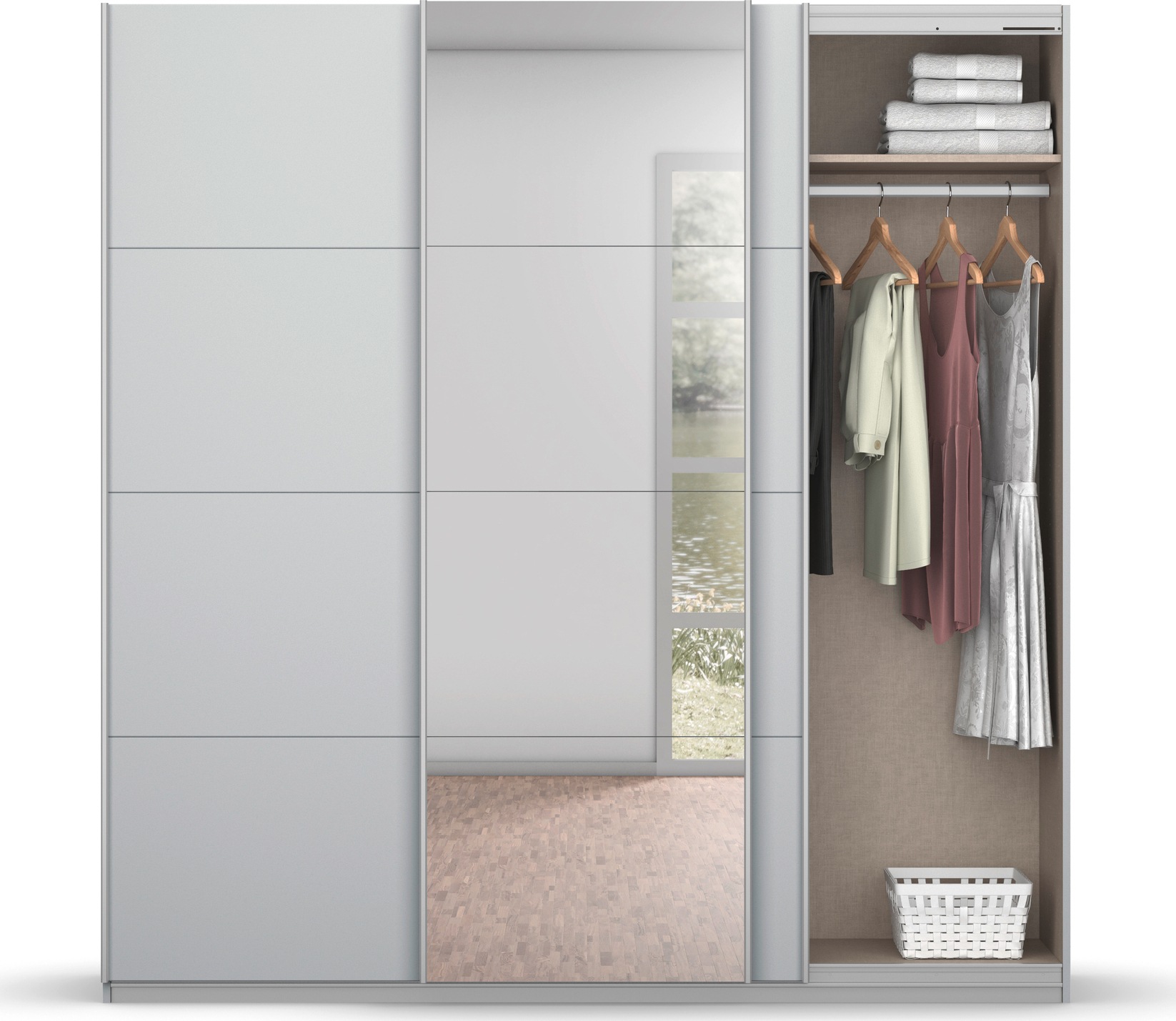 rauch Schwebetürenschrank Koluna, mit Spiegel, inkl. 2 Innenschubladen sowie extra Böden
