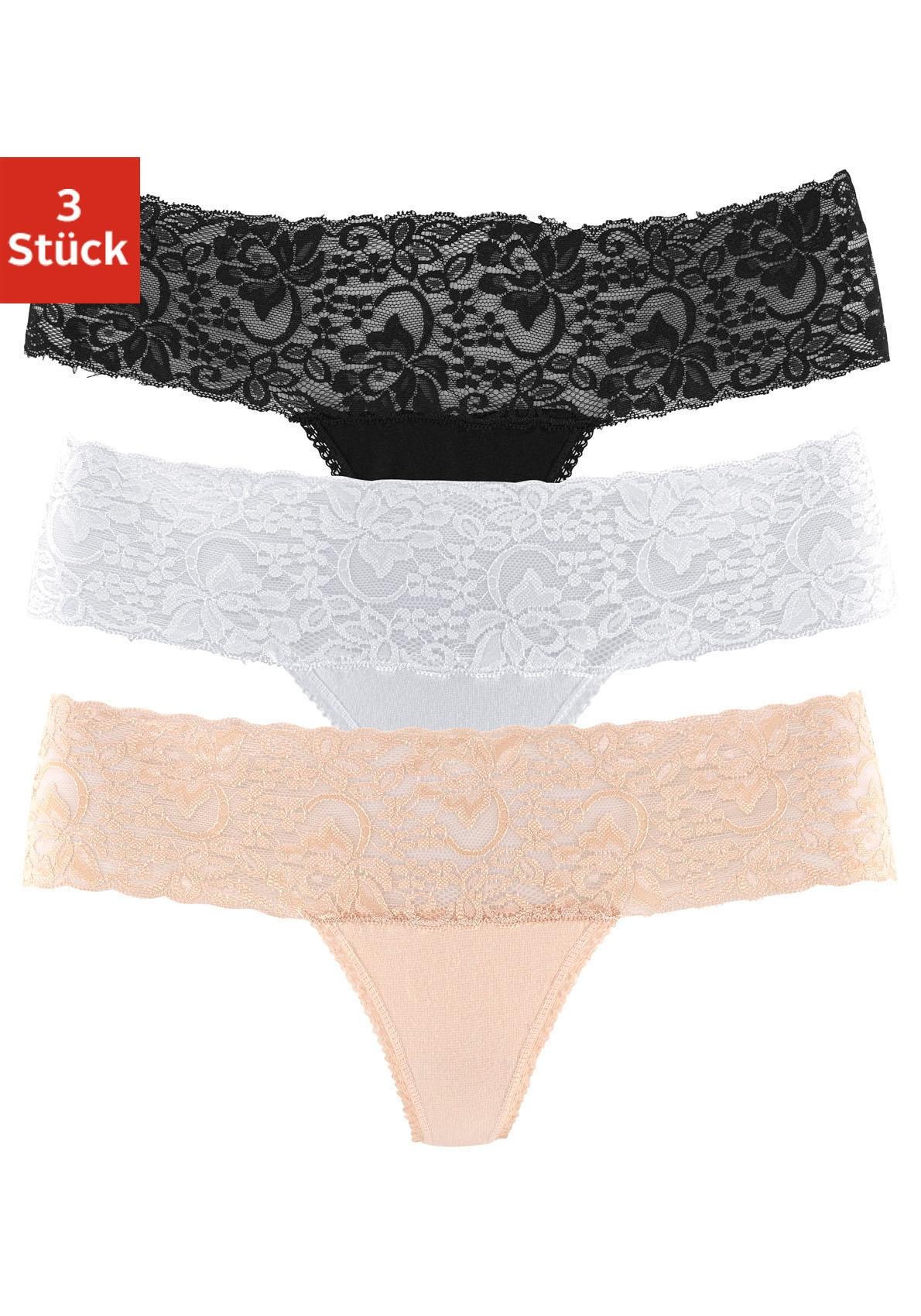 vivance active String, (3 St.), mit breitem Spitzenbündchen