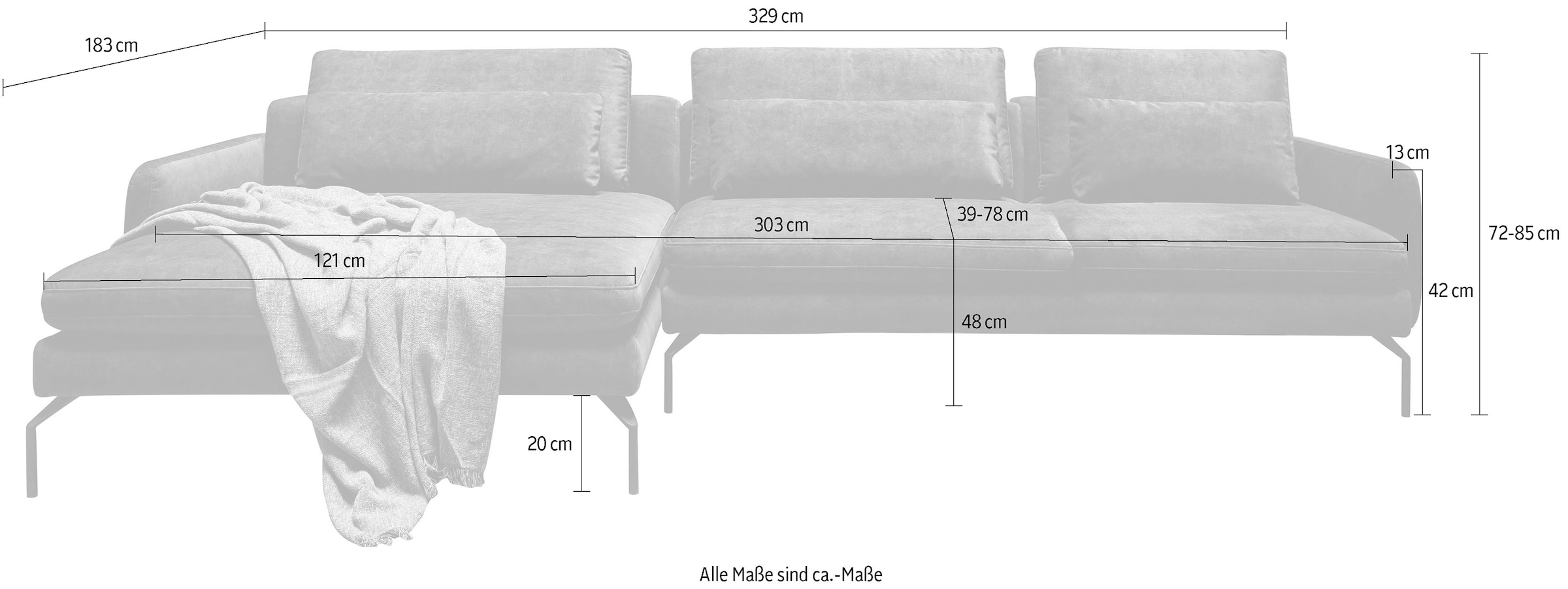 exxpo - sofa fashion Ecksofa »Komfortsofa Look, moderner Webvelours Bezug, extrabreite Sitzflächen«, komfortabler Sitz, L-Form, Breite 329cm, hoher Designfuß, OTTOs Choice