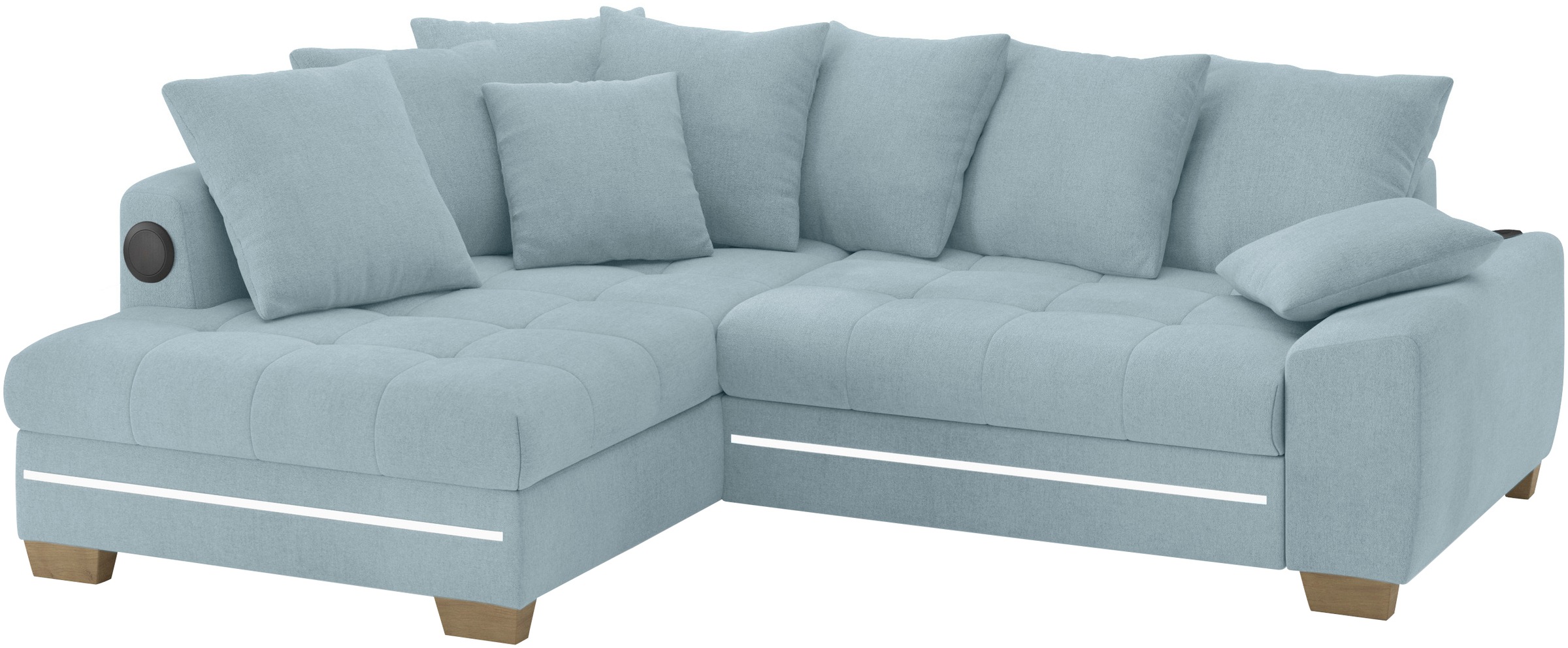 Mr. Couch Ecksofa »Nikita II, L-Form«, RGB-LED, Bluetooth-Soundsystem, wahlweise mit Bett, Bettkasten