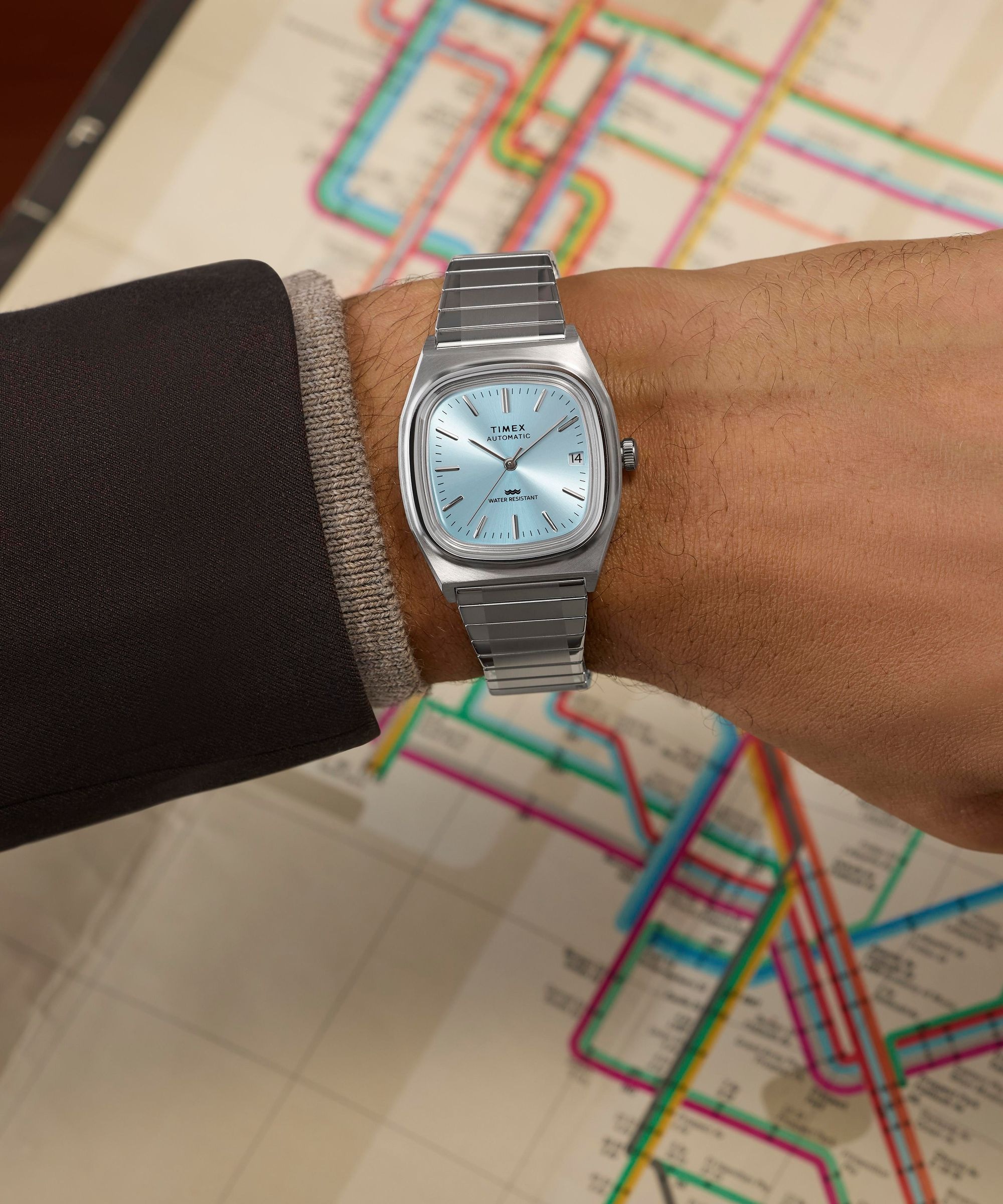 Timex Automatikuhr »E Line« Armbanduhr, Herrenuhr, Mechanische Uhr, Edelstahlarmband, analog, Tag
