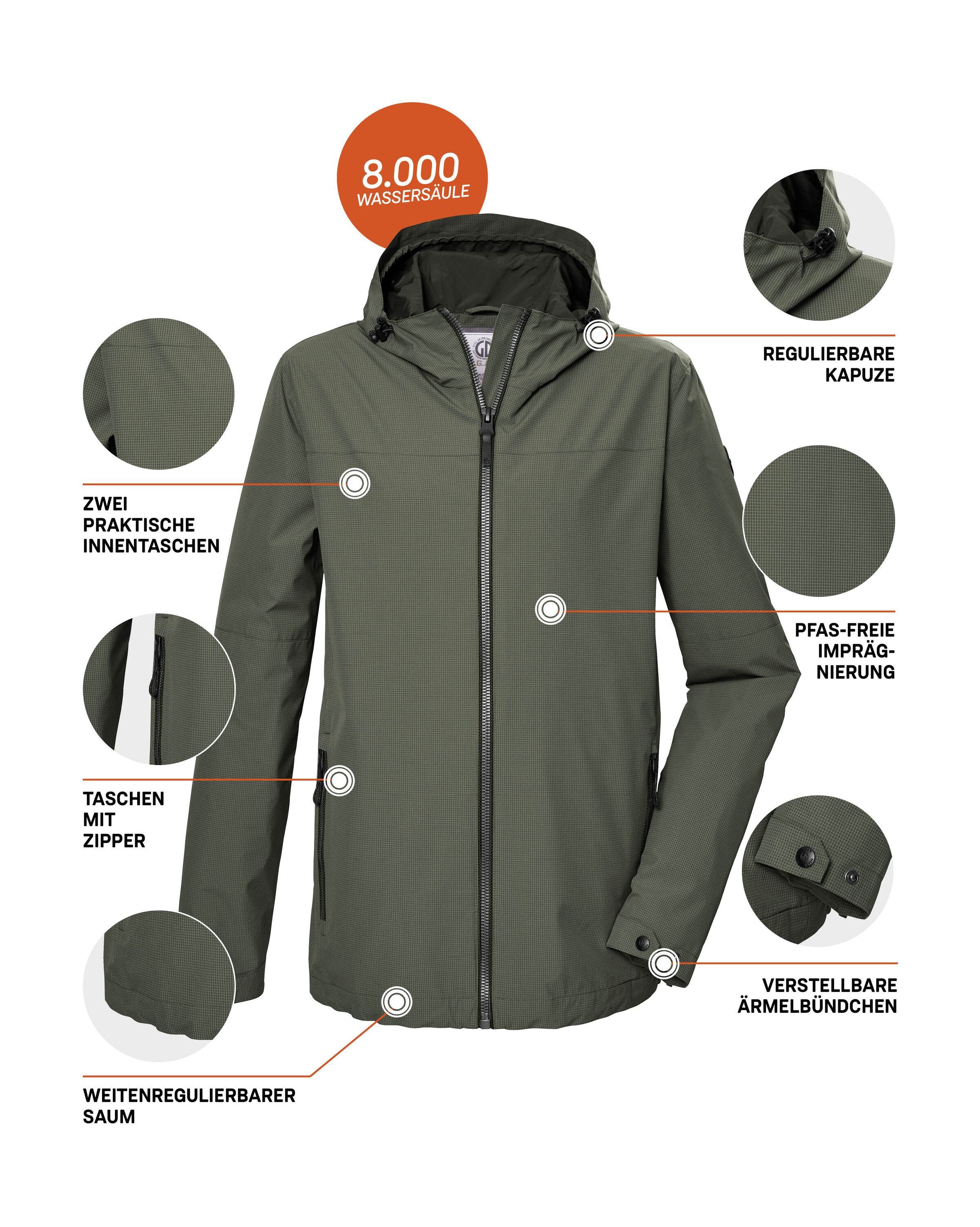 G.I.G.A. DX by killtec Funktionsjacke »GS 80 MN JCKT«, Herrenjacke wasserdicht 8.000 mm, Kapuze, verstellbar