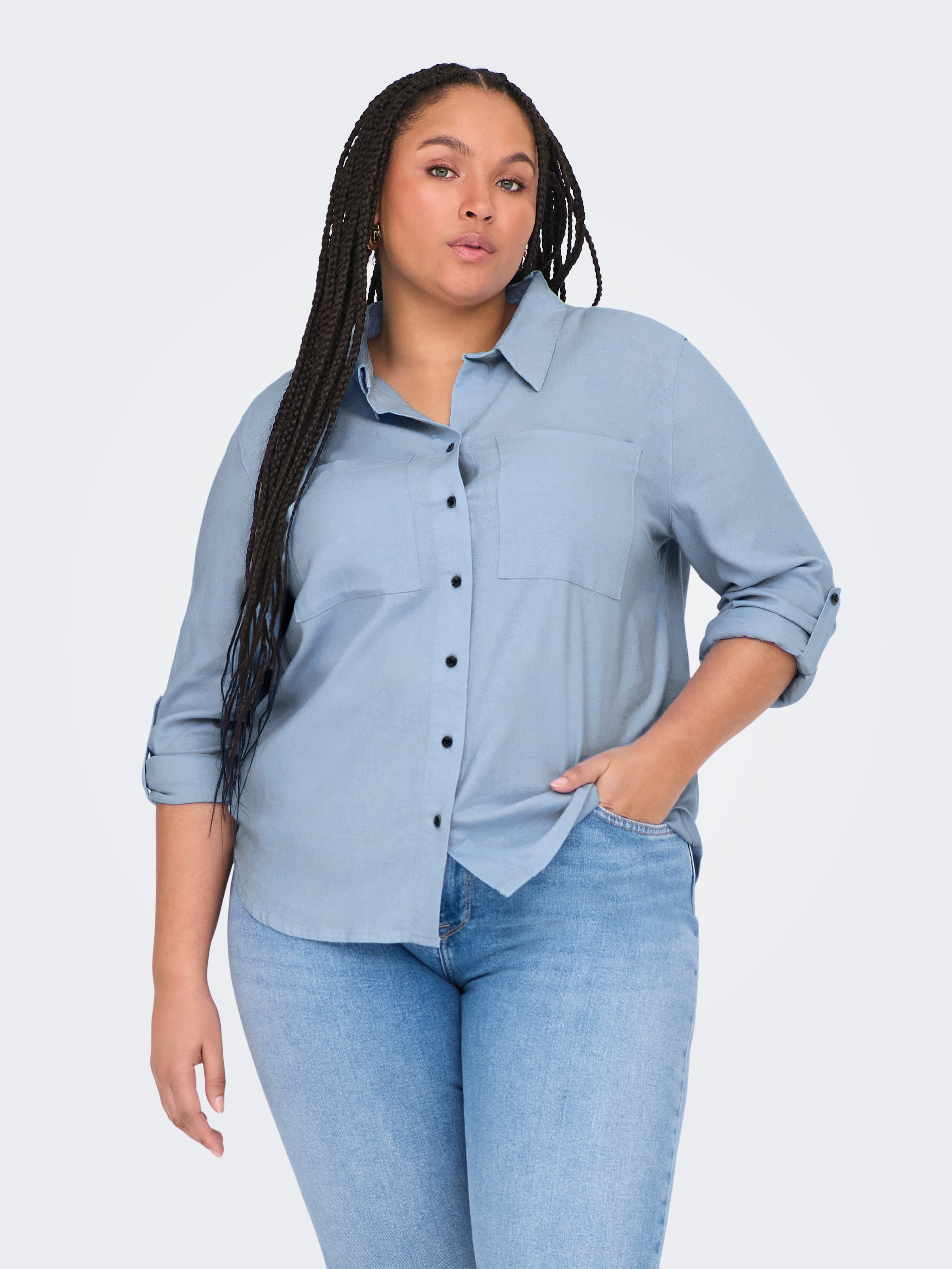 ONLY CARMAKOMA Langarmbluse »CARYASMIN-CARO L/S LINEN SHIRT PNT«