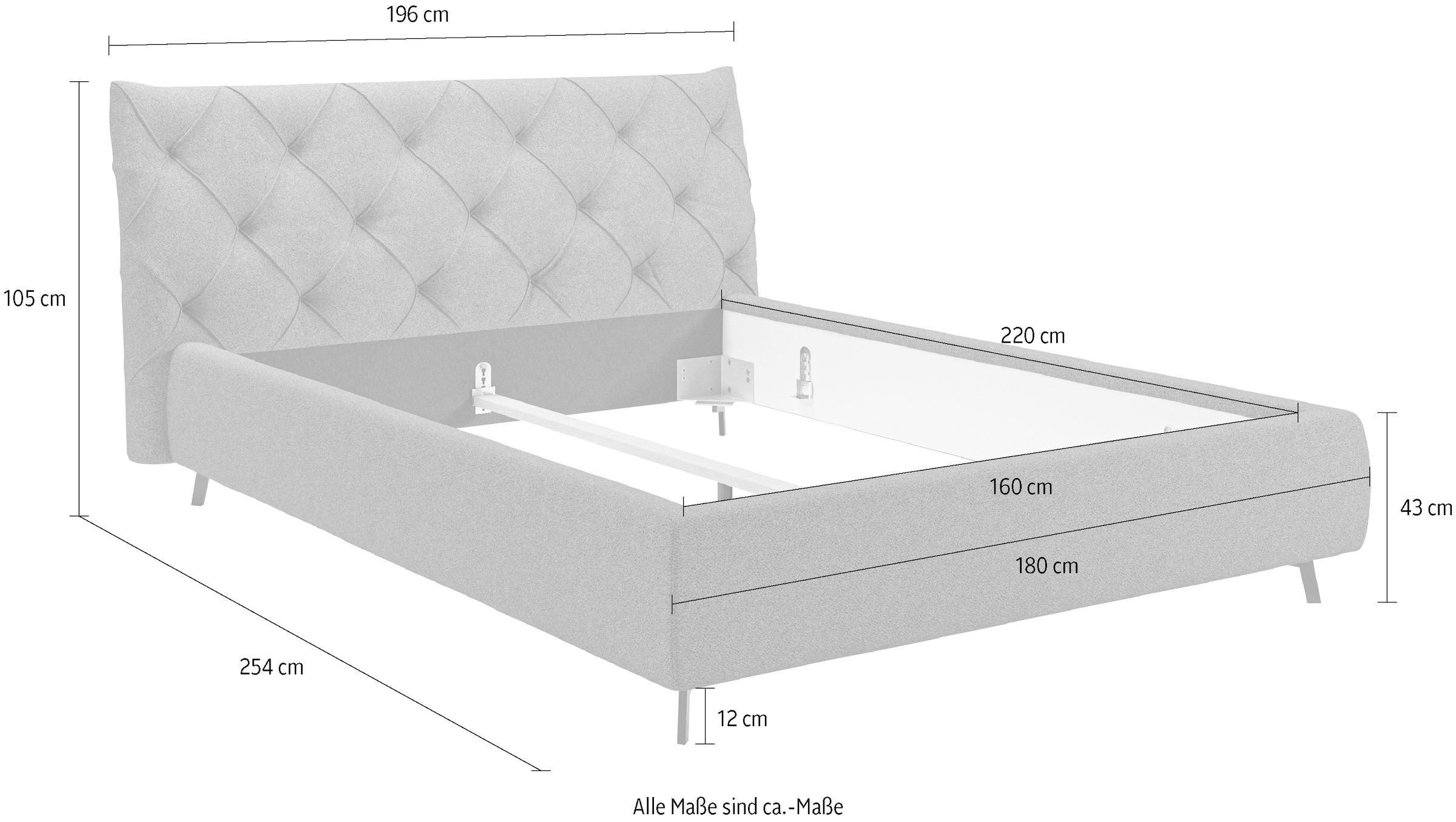 Leonique Polsterbett »Elloree, in 4 Breiten bis 200cm, auch in Leder«, Kopfteilhöhe 105 cm, belastbar bis 280 kg, auch in Überlänge 220cm