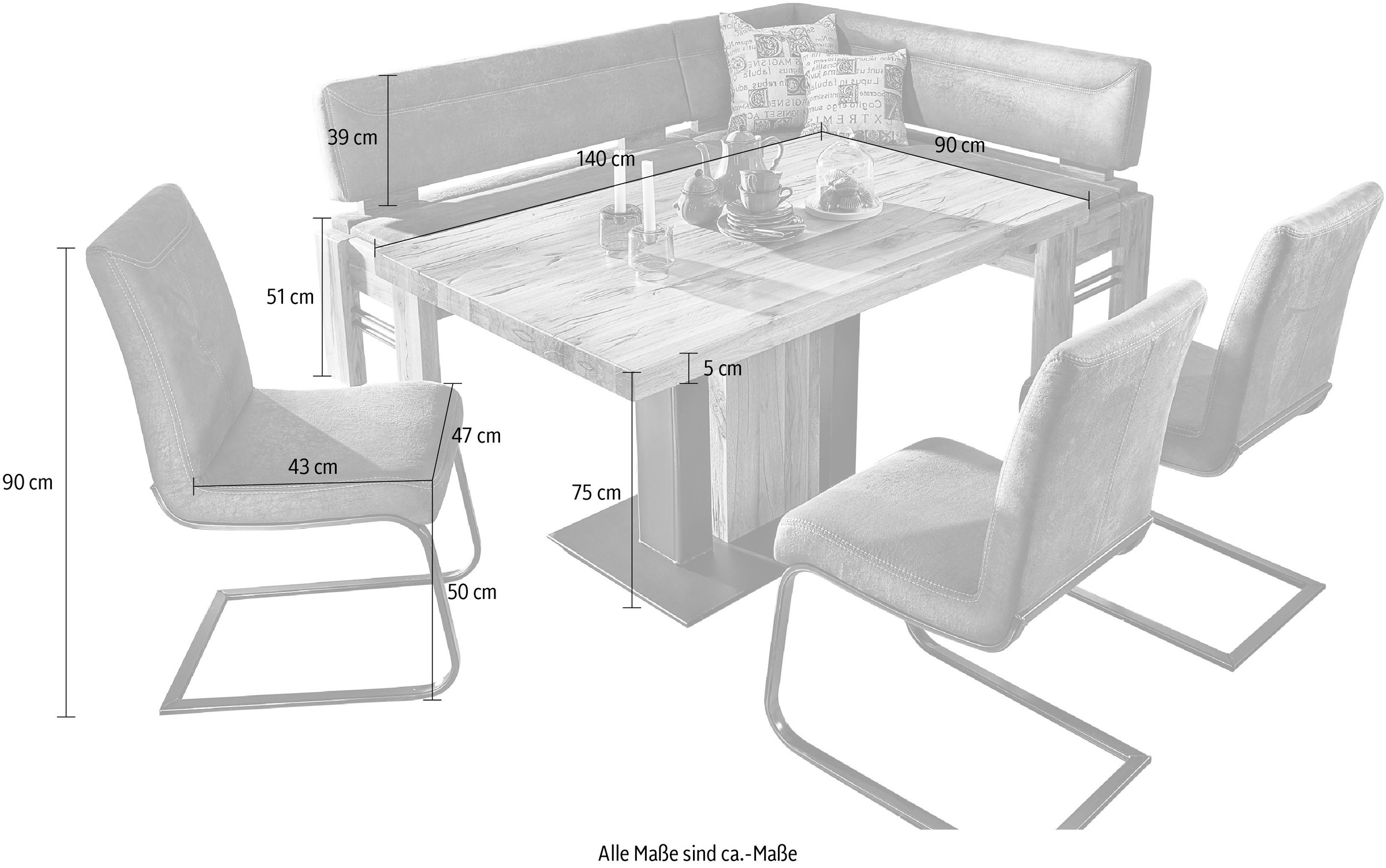 K+W Komfort & Wohnen Eckbankgruppe »Floyd«, (Set, 5 tlg.), Stauraum-Eckbank, wahlweise rechts oder links langer Schenkel 203cm
