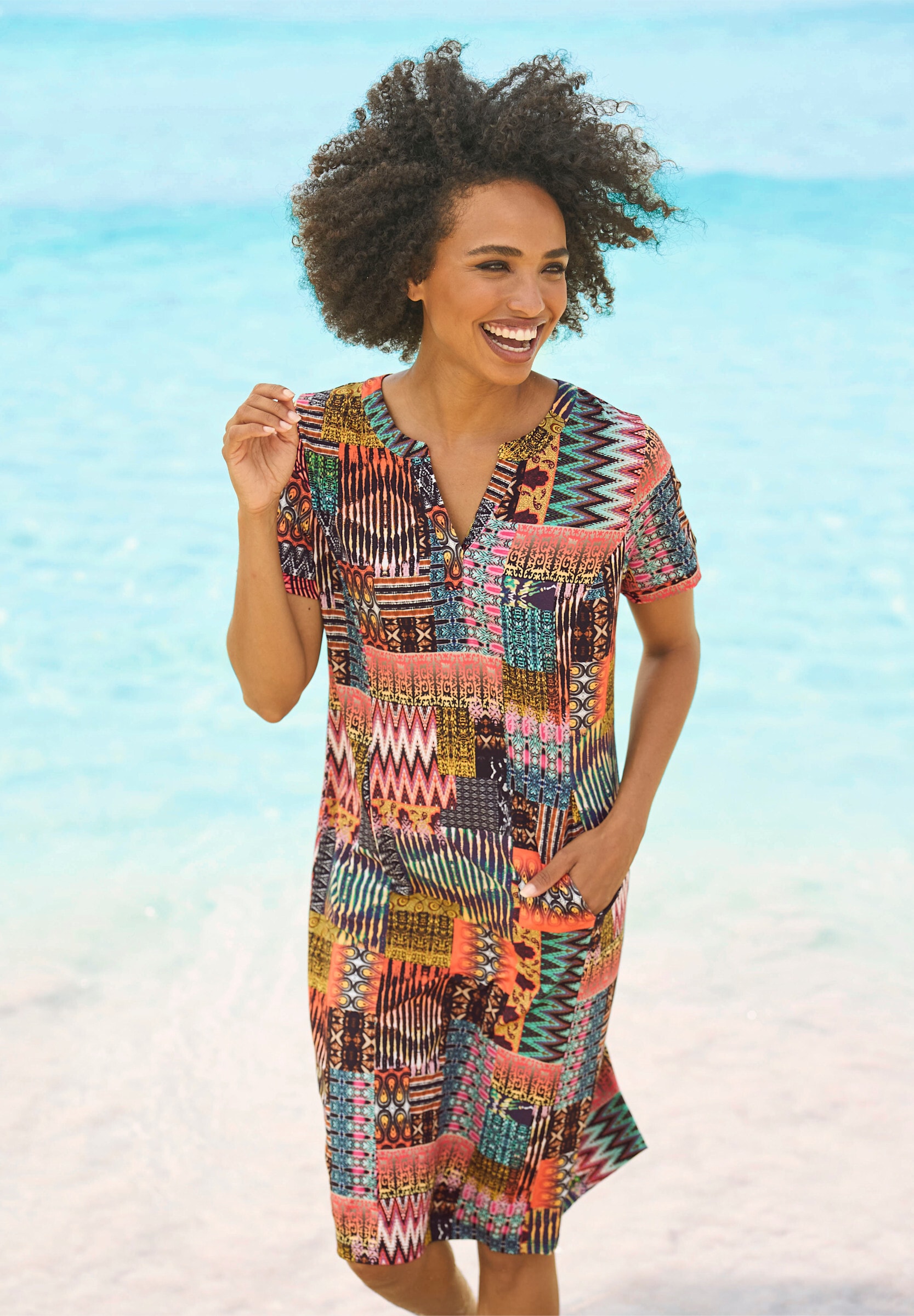 heine Shirtkleid »Jersey-Kleid Jerseykleid mit Nahttaschen, bedruckt« Eingrifftasche